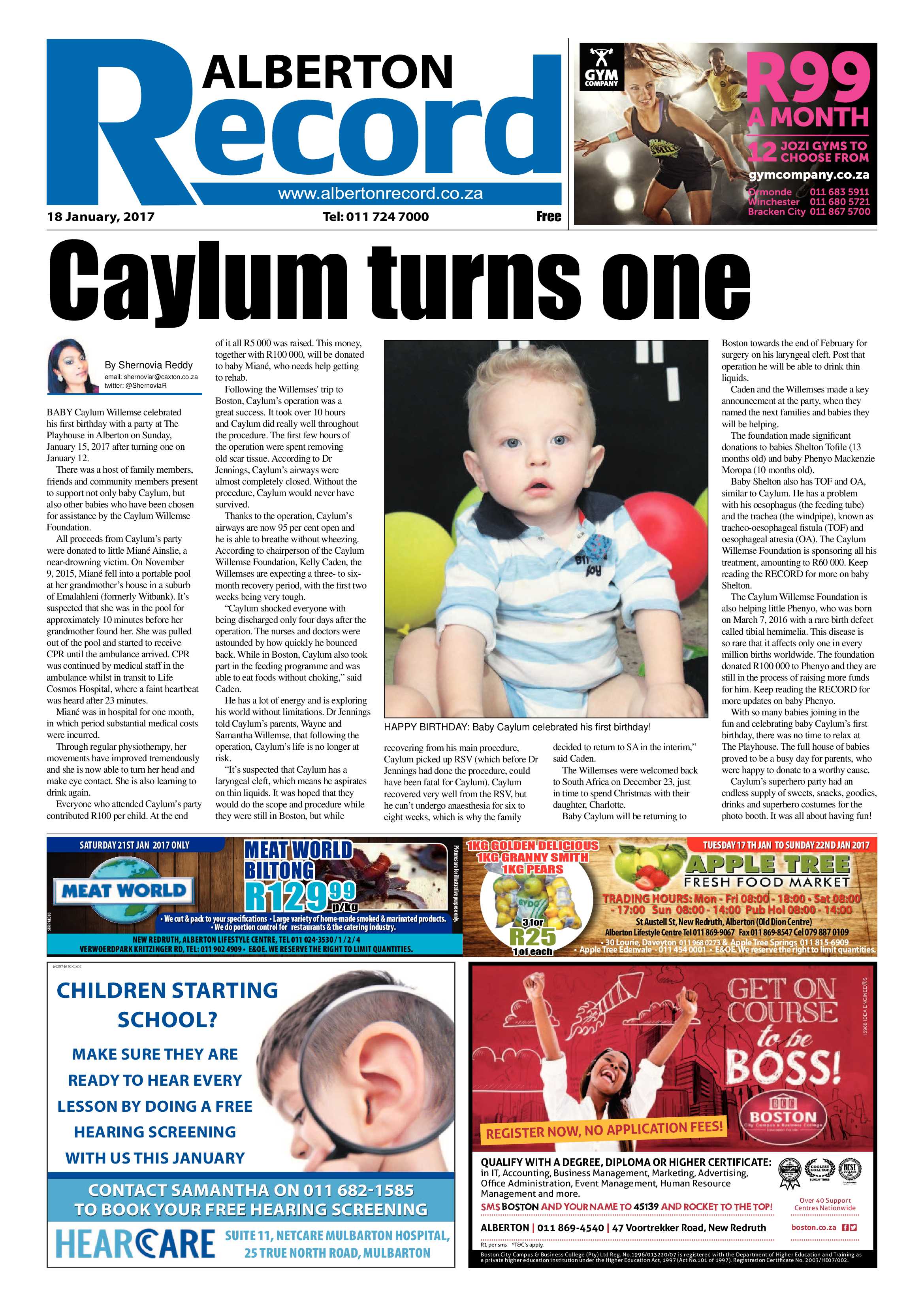 Alberton Record 18 January 2016 page 1