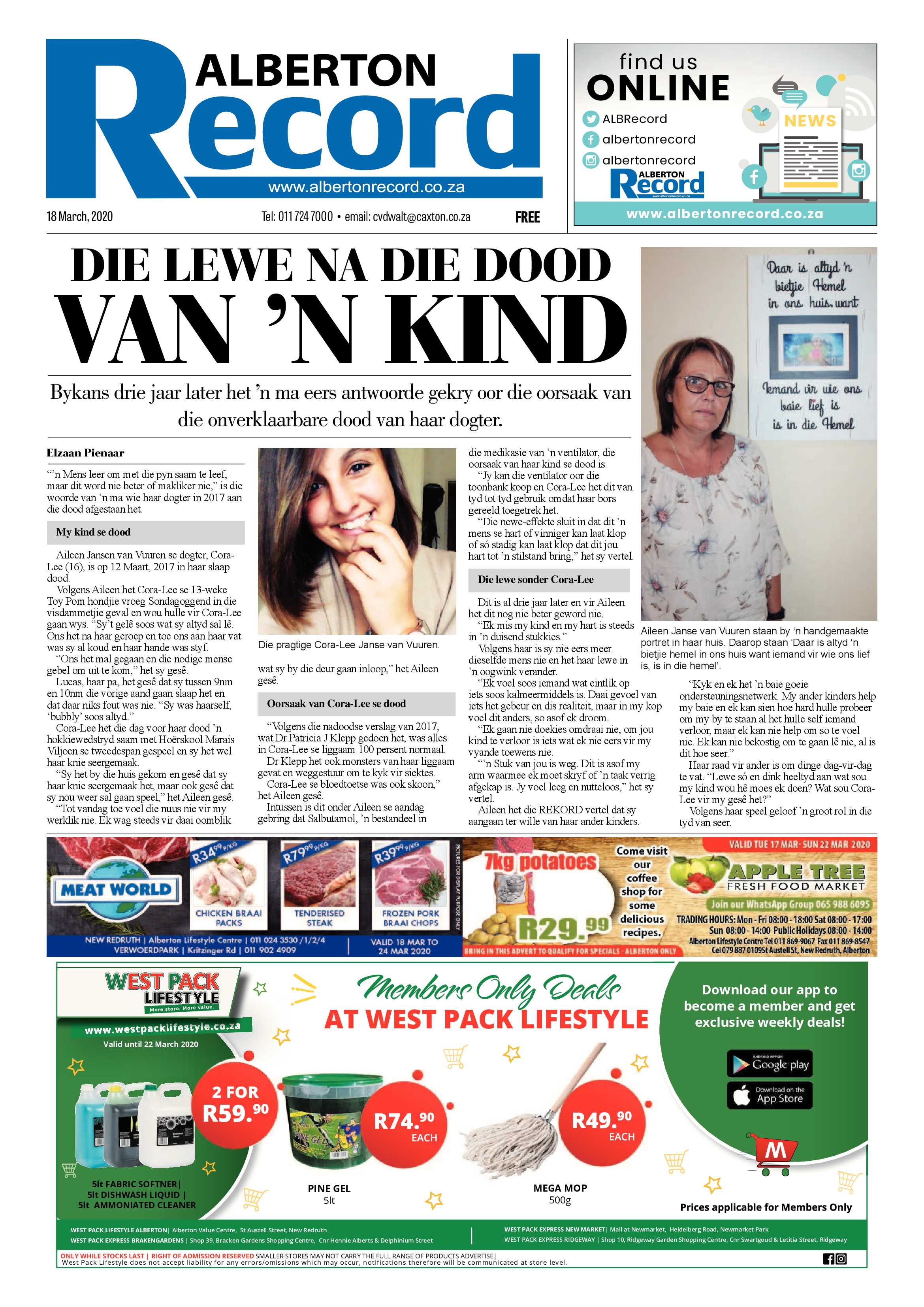 Alberton Record 18 March 2020 page 1