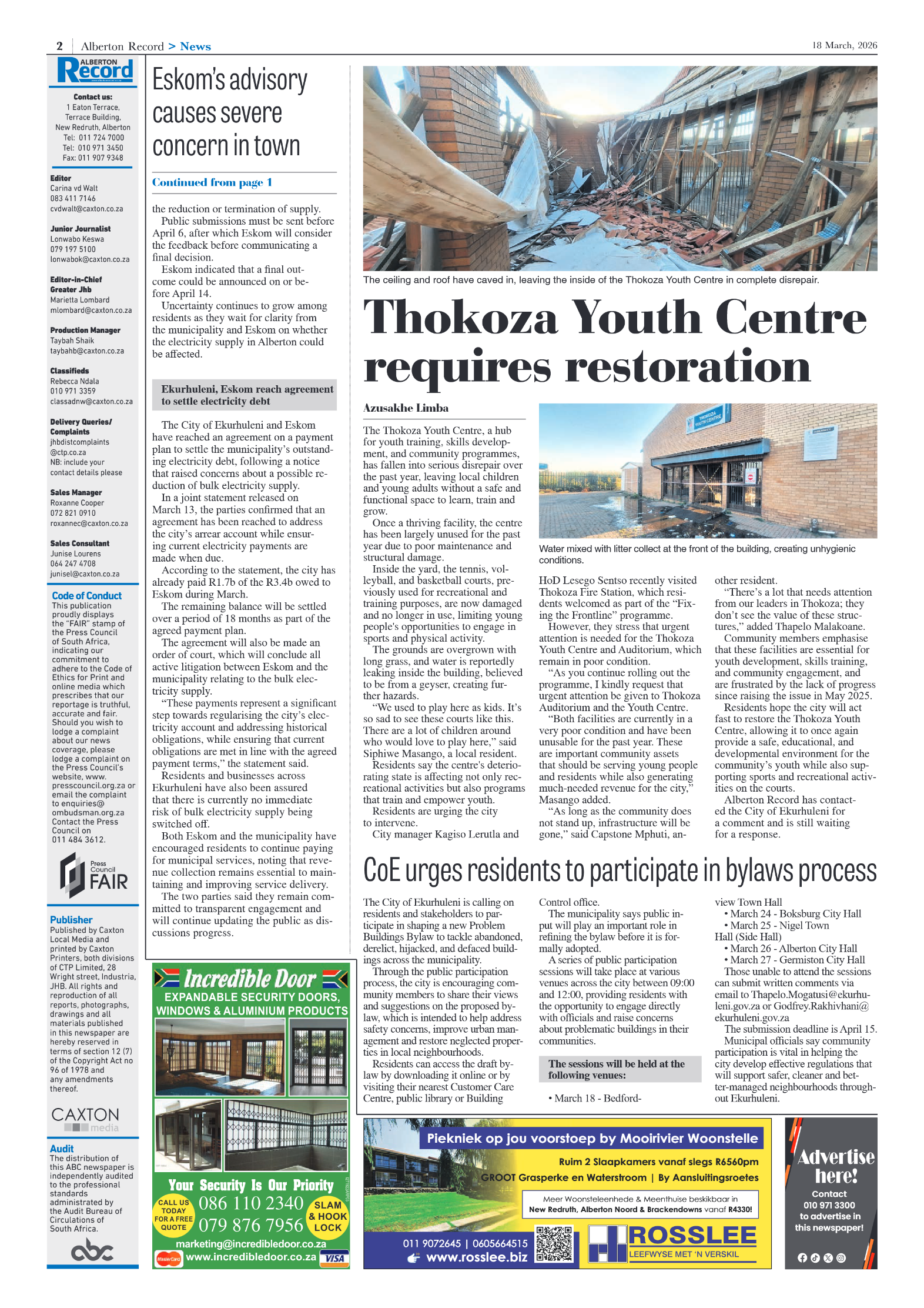 Alberton Record 18 March 2026 page 2