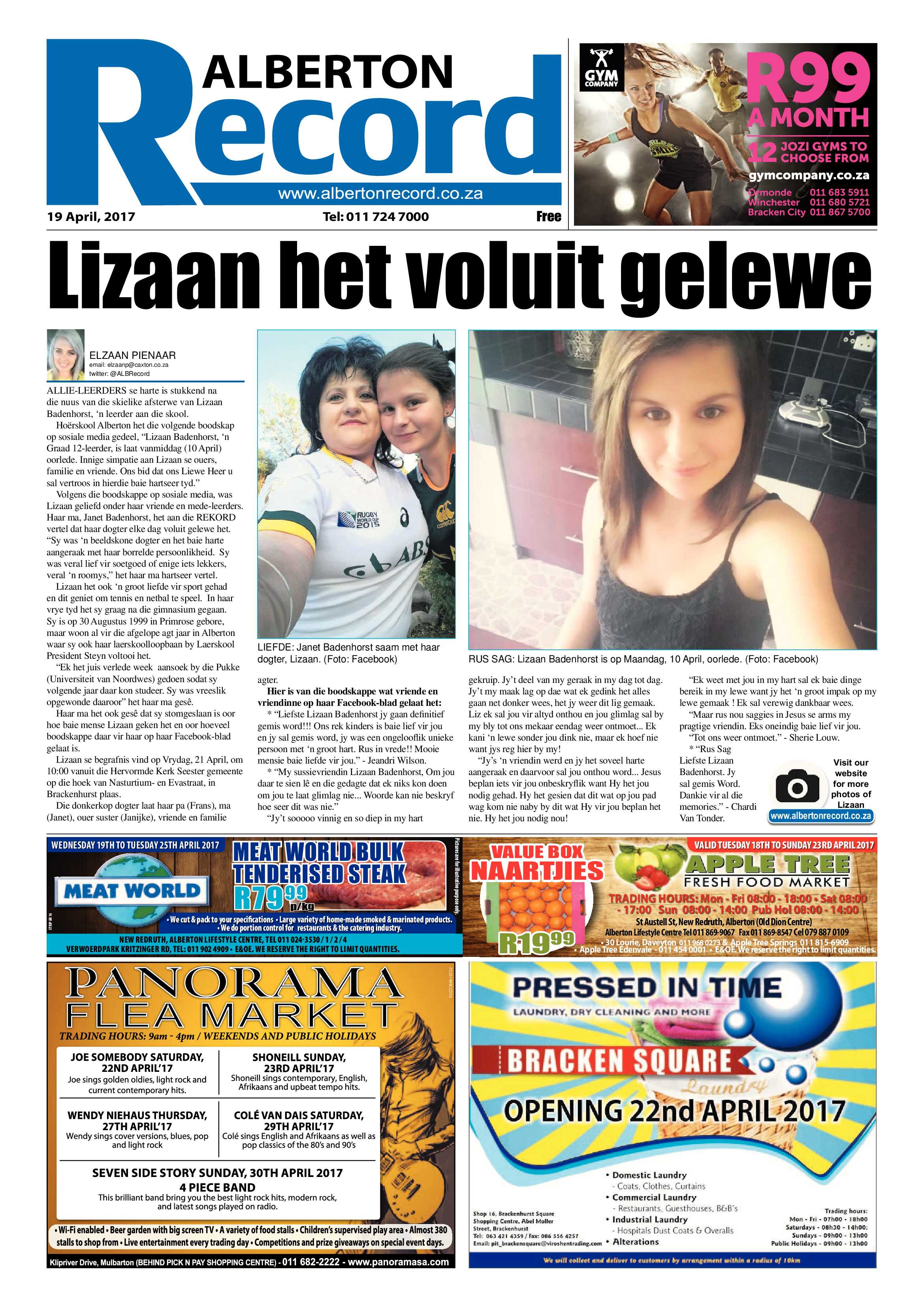 Alberton Record 19 April 2017 page 1