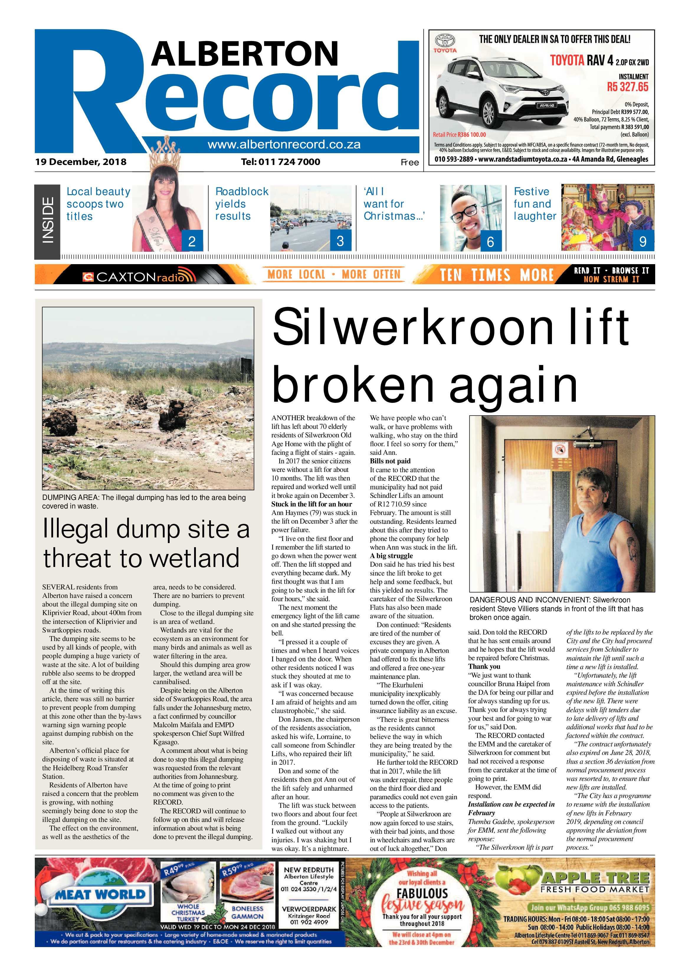 Alberton Record 19 December 2018 page 1