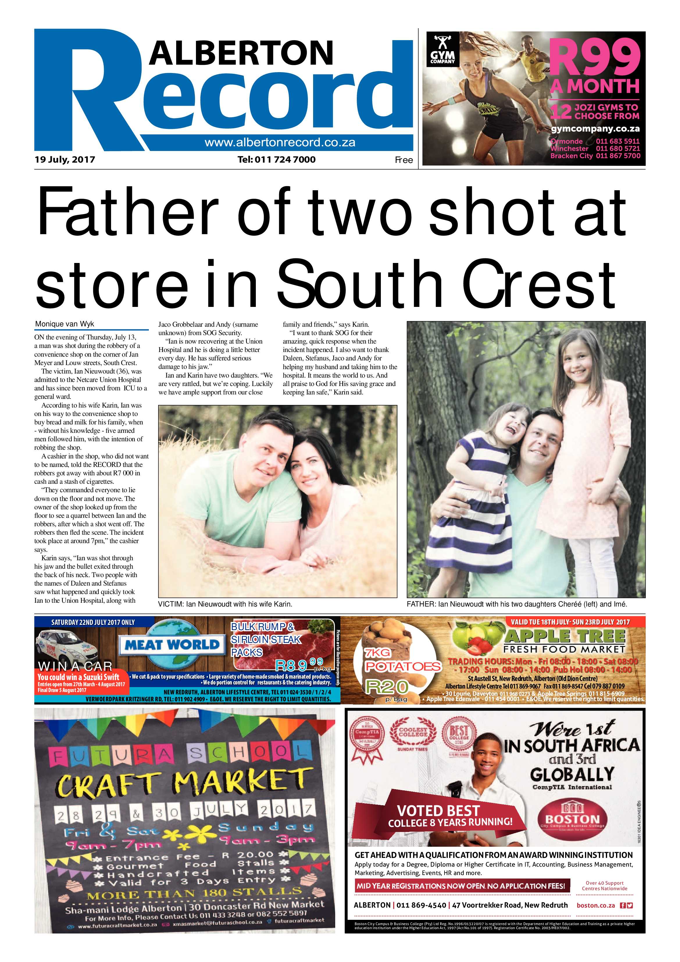 Alberton Record 19 July 2017 page 1