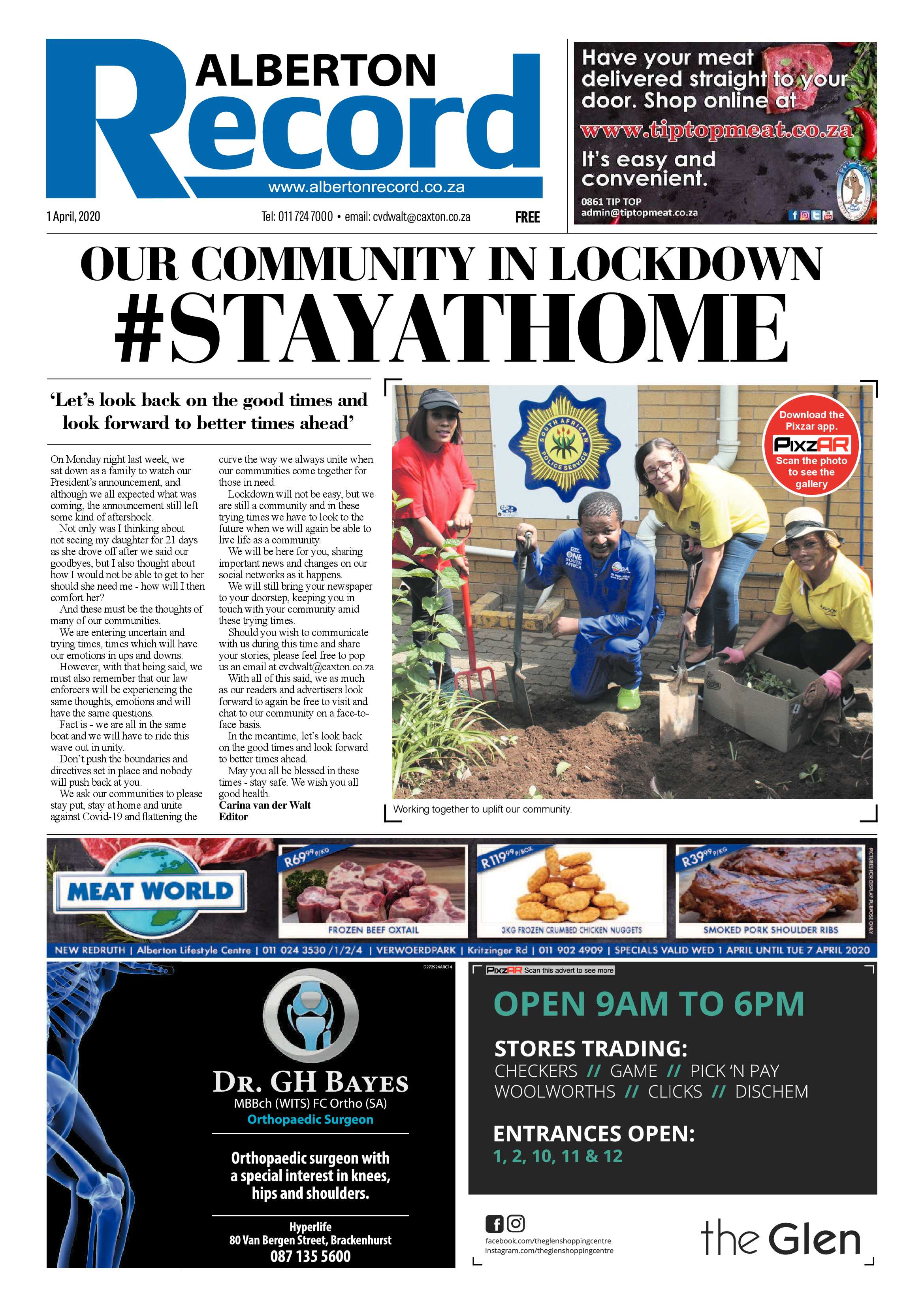 Alberton Record 1 April 2020 page 1