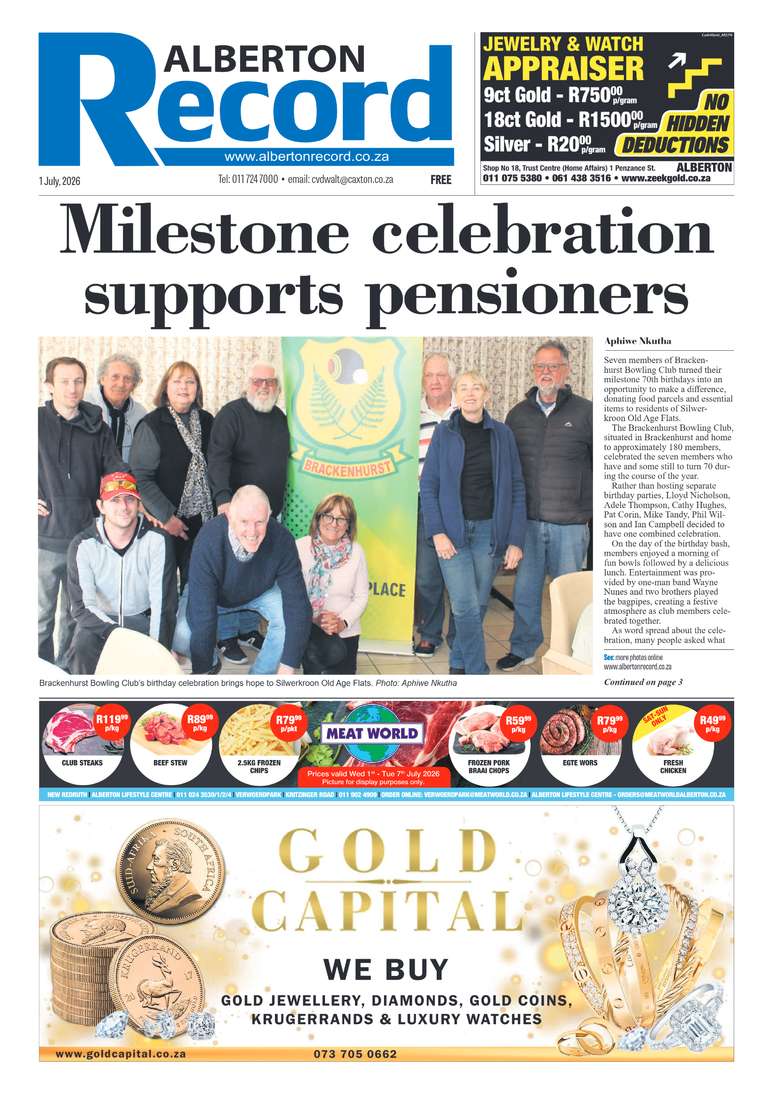 Alberton Record 1 July 2026 page 1