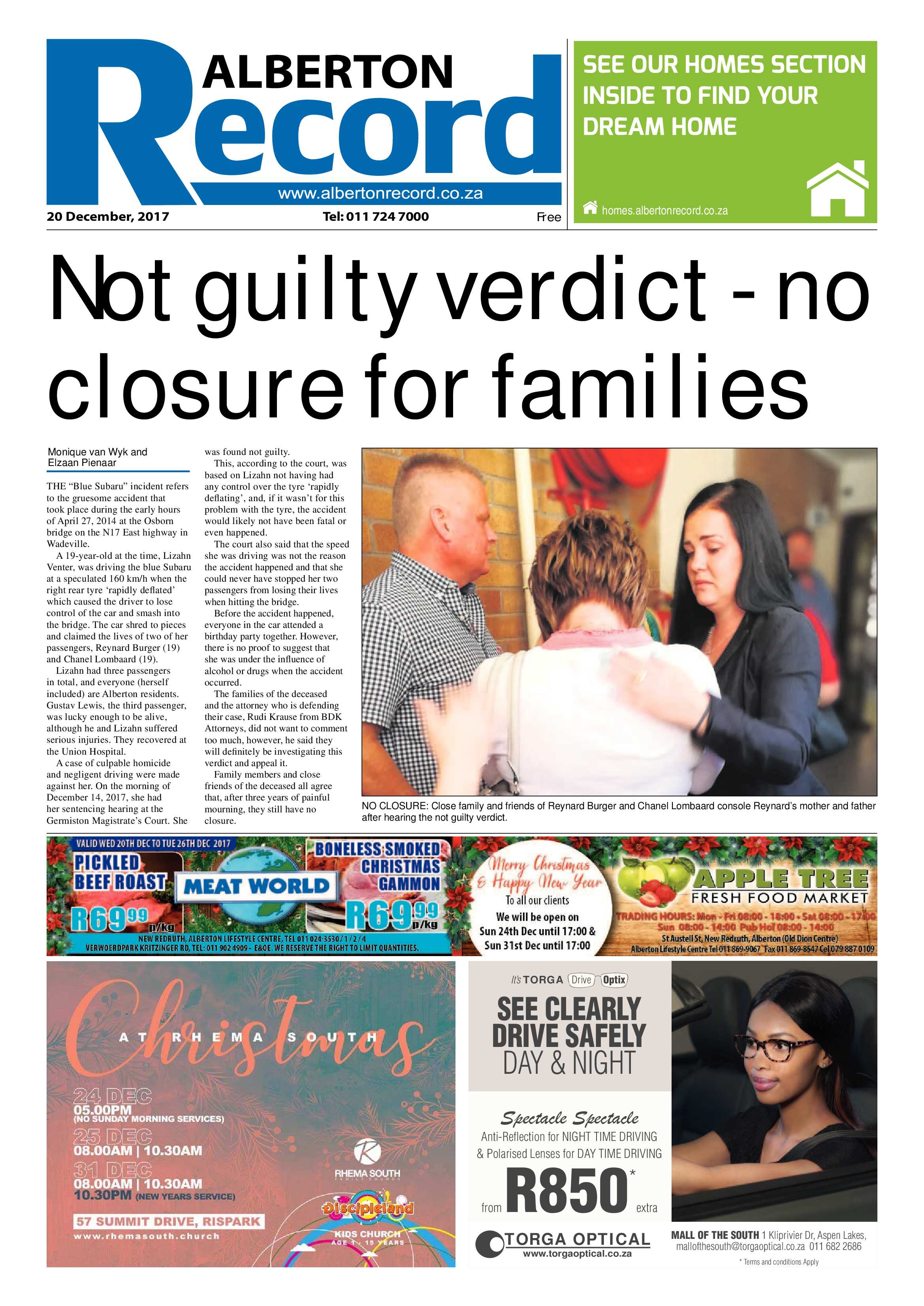 Alberton Record 20 December 2017 page 1
