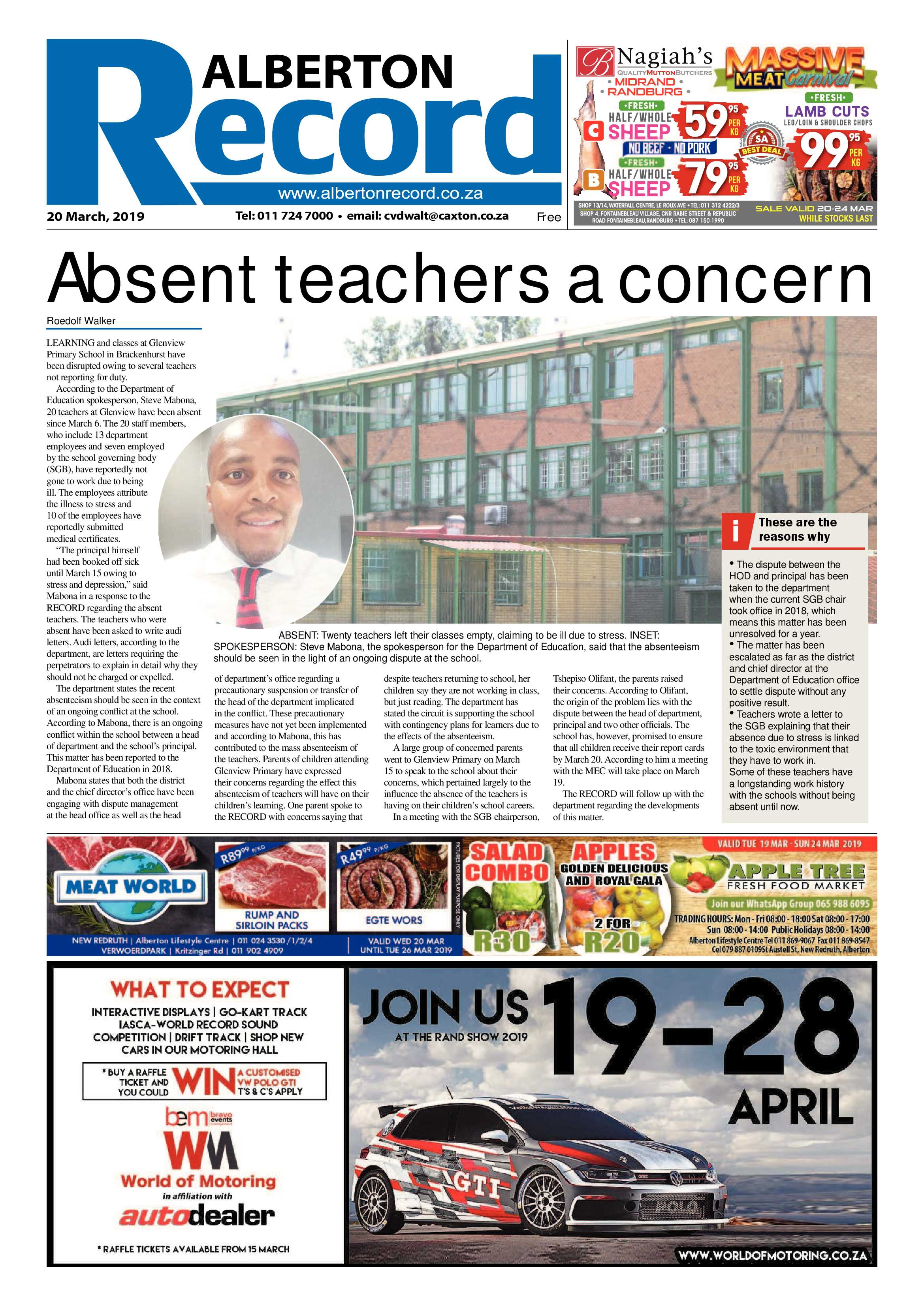 Alberton Record 20 March 2019 page 1