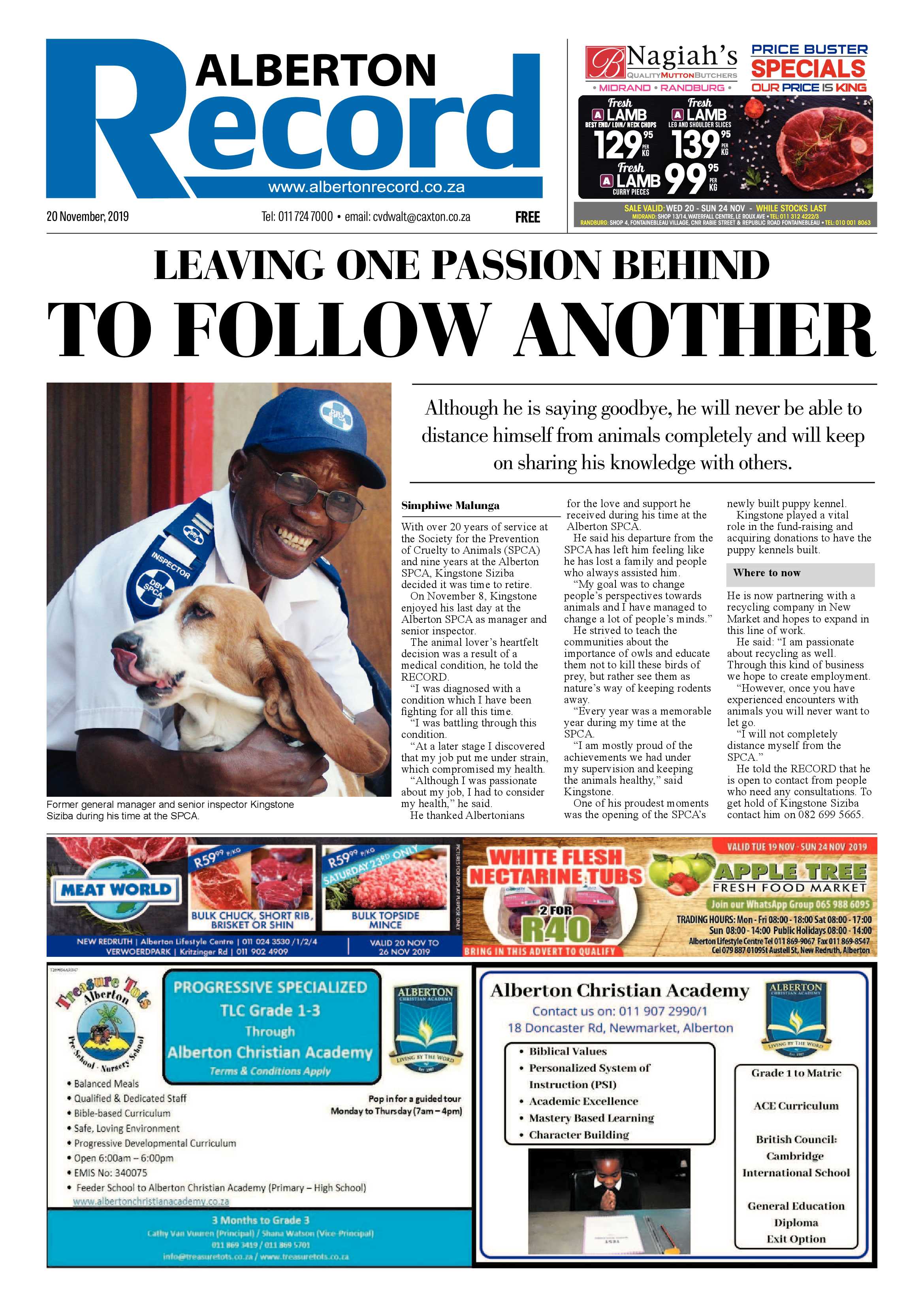 Alberton Record 20 November 2019 page 1