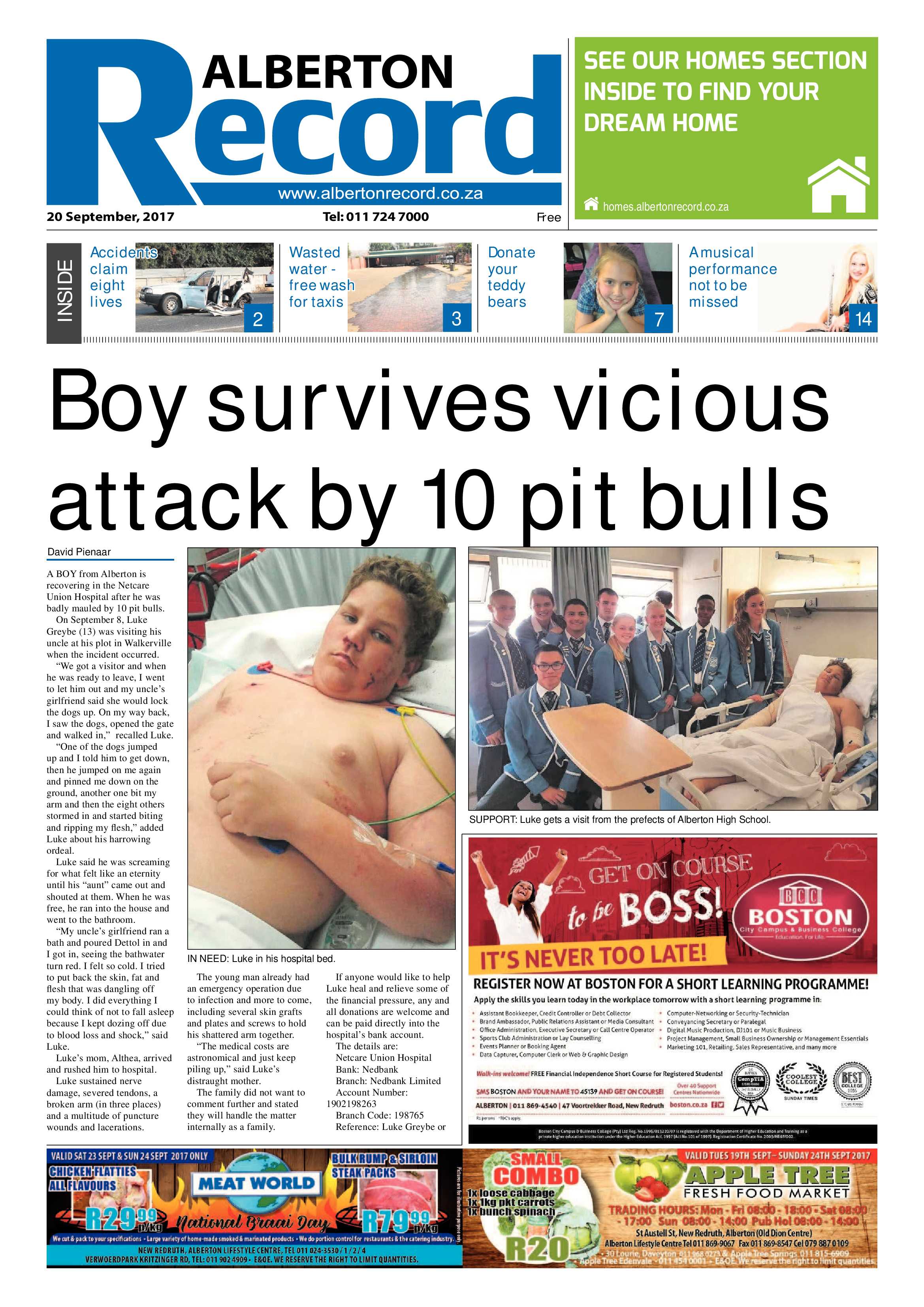 Alberton Record 20 September 2017 page 1