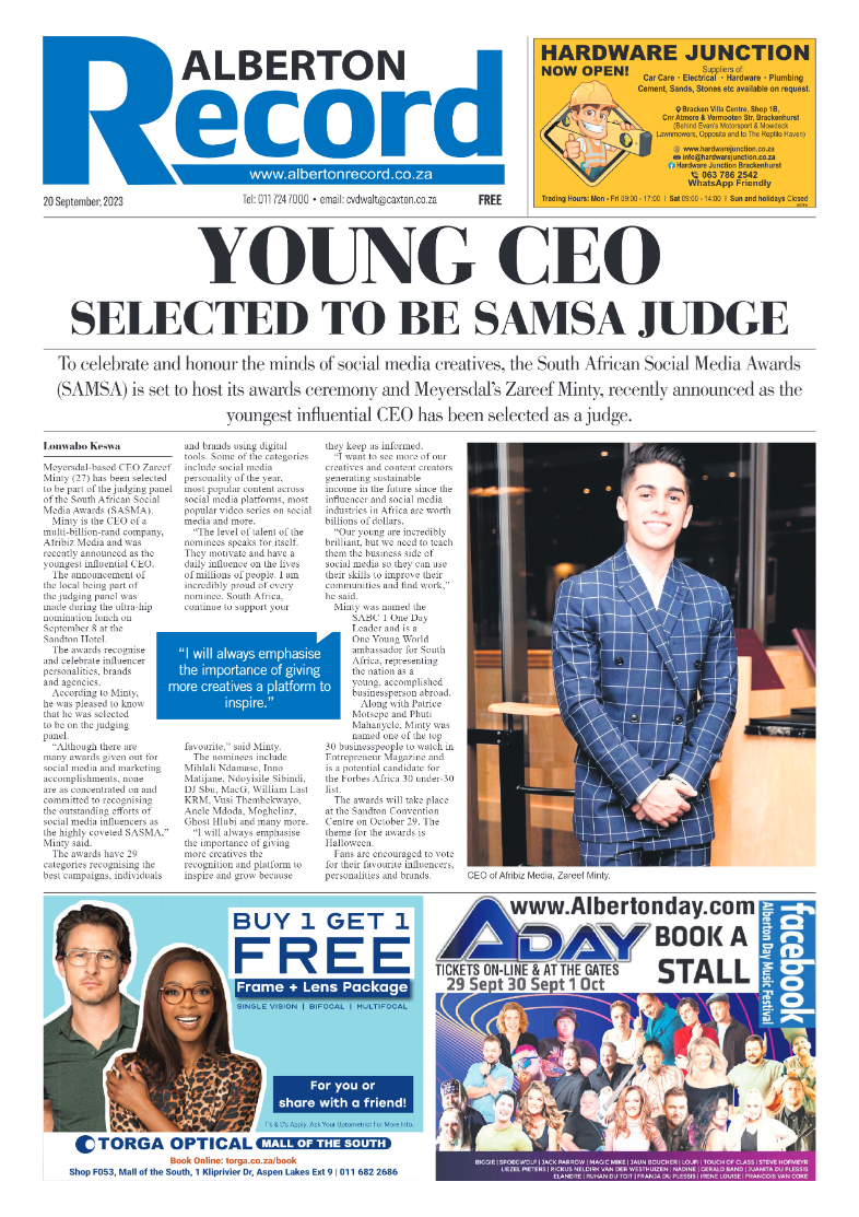 Alberton Record 20 September 2023 page 1