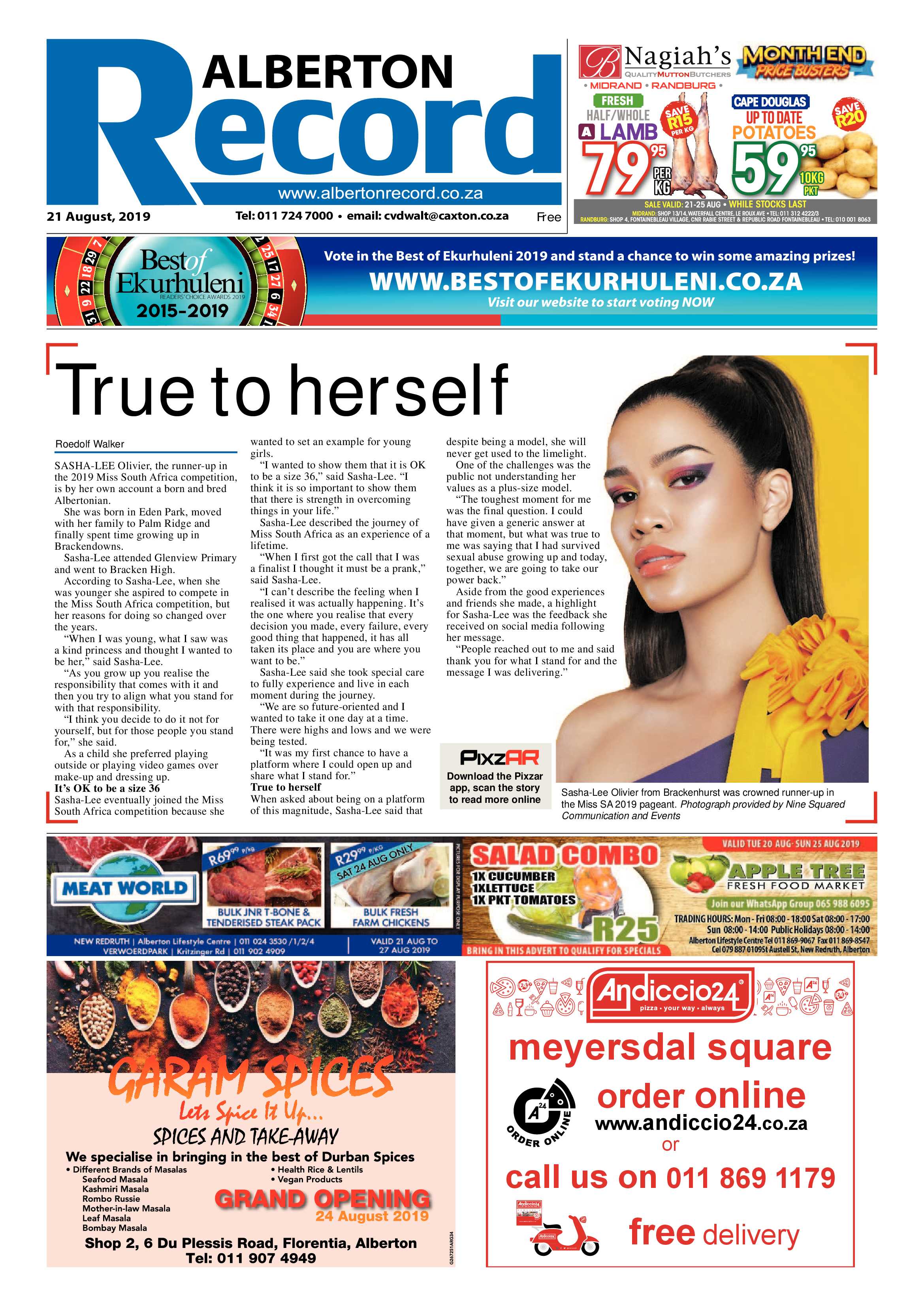 Alberton Record 21 August 2019 page 1