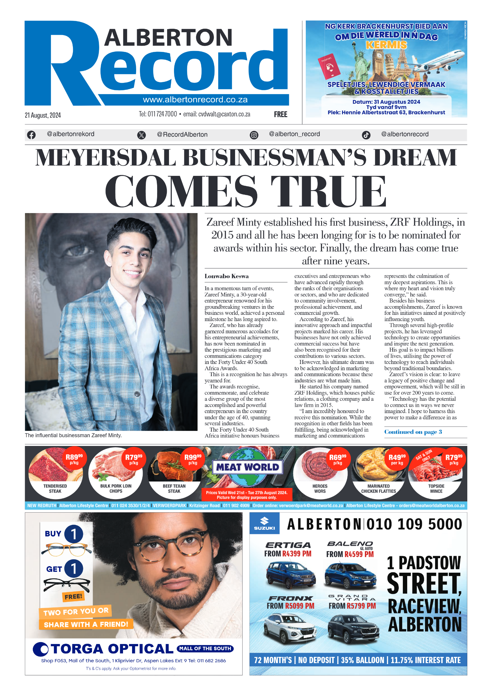 Alberton Record 21 August 2024 page 1