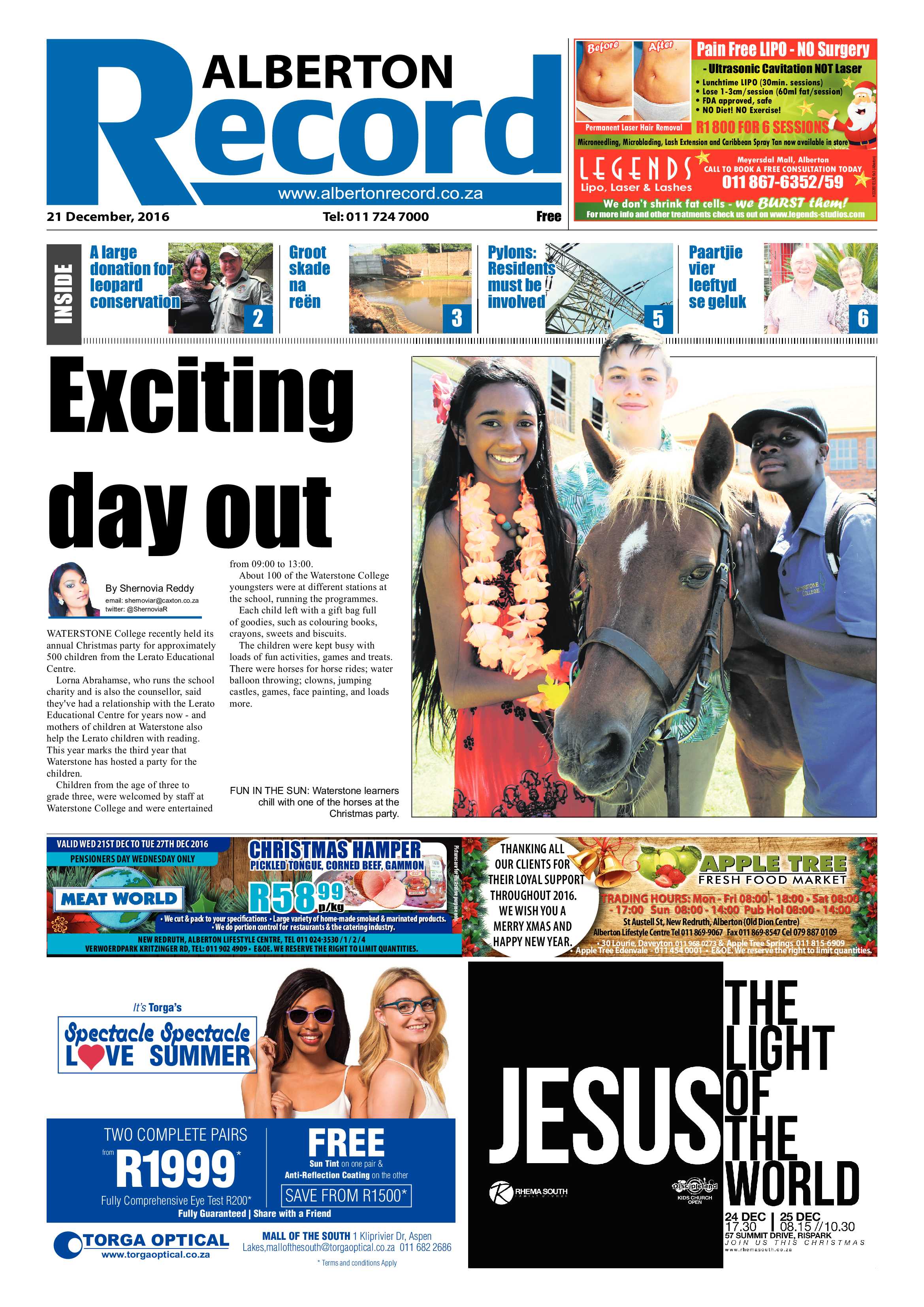 Alberton Record 21 December 2016 page 1