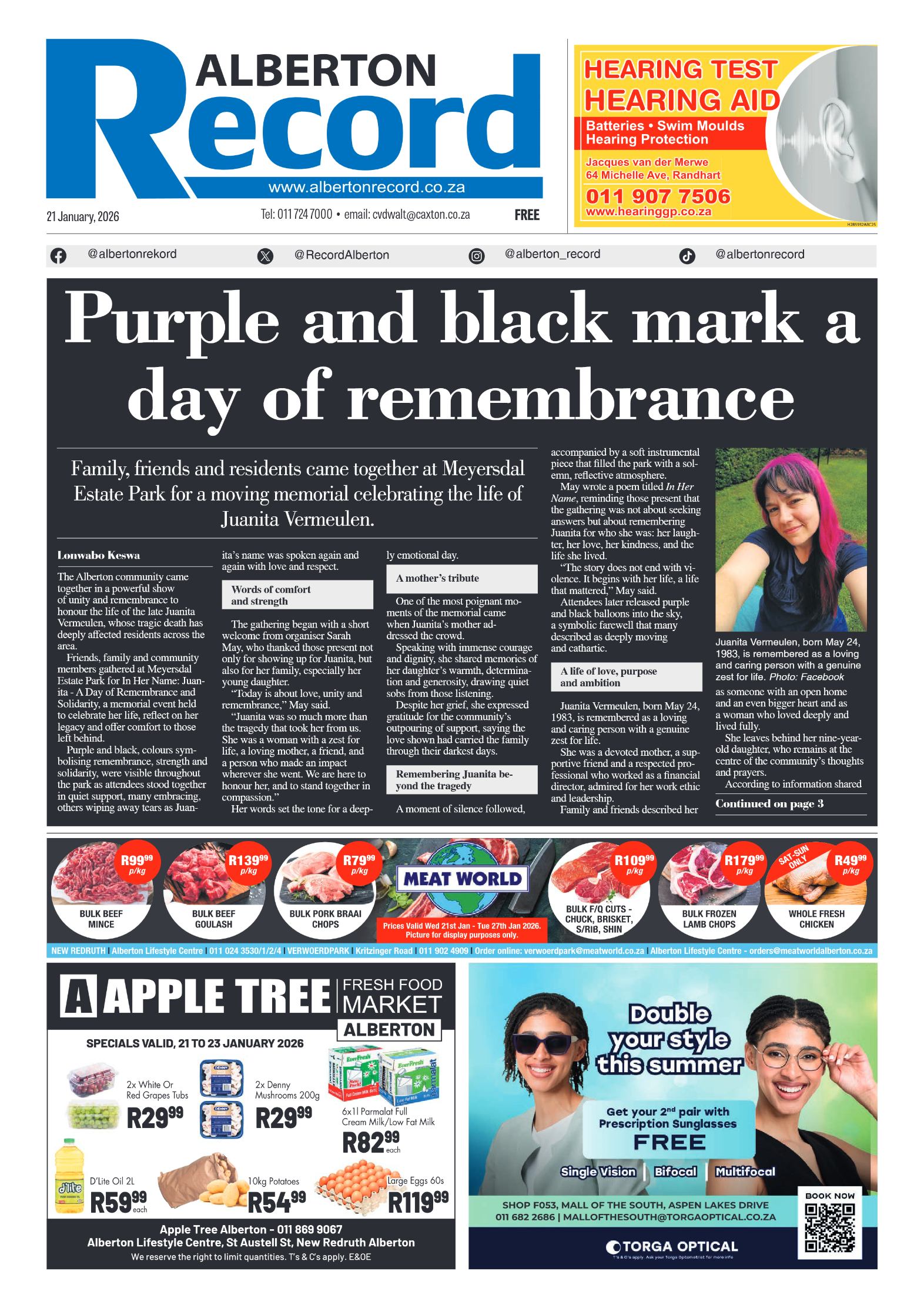 Alberton Record 21 January 2026 page 1