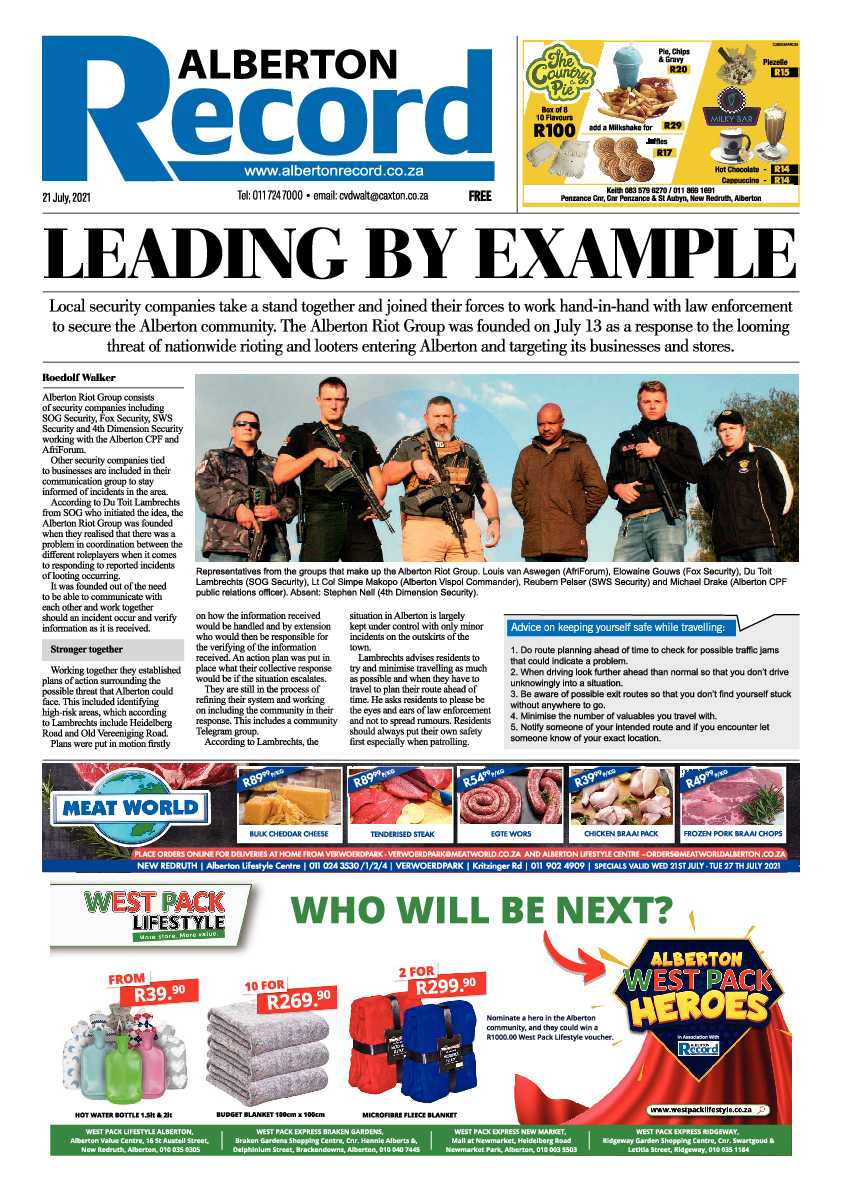 Alberton Record 21 July 2021 page 1