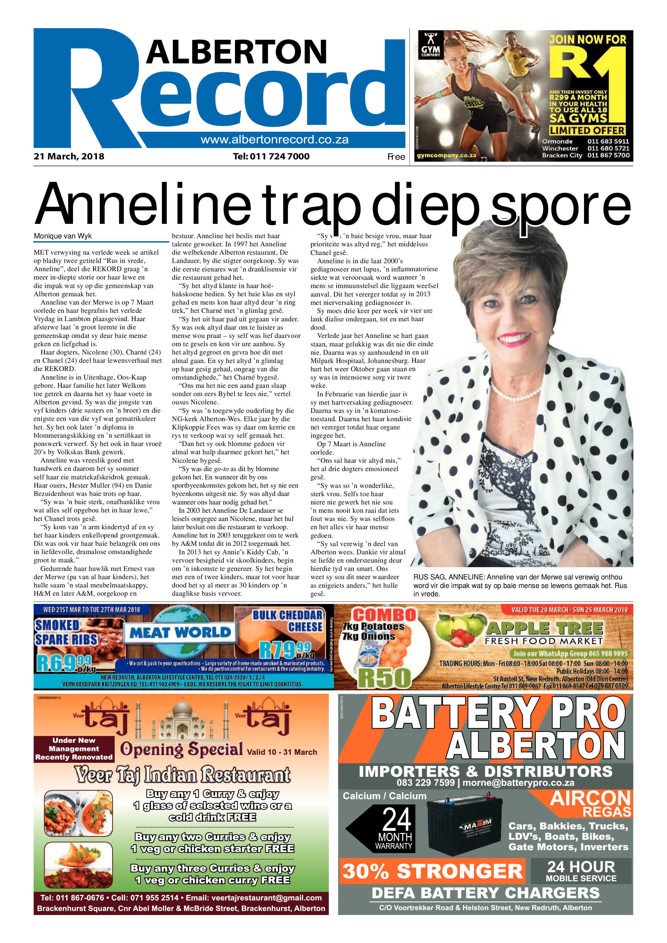 Alberton Record 21 March 2018 page 1