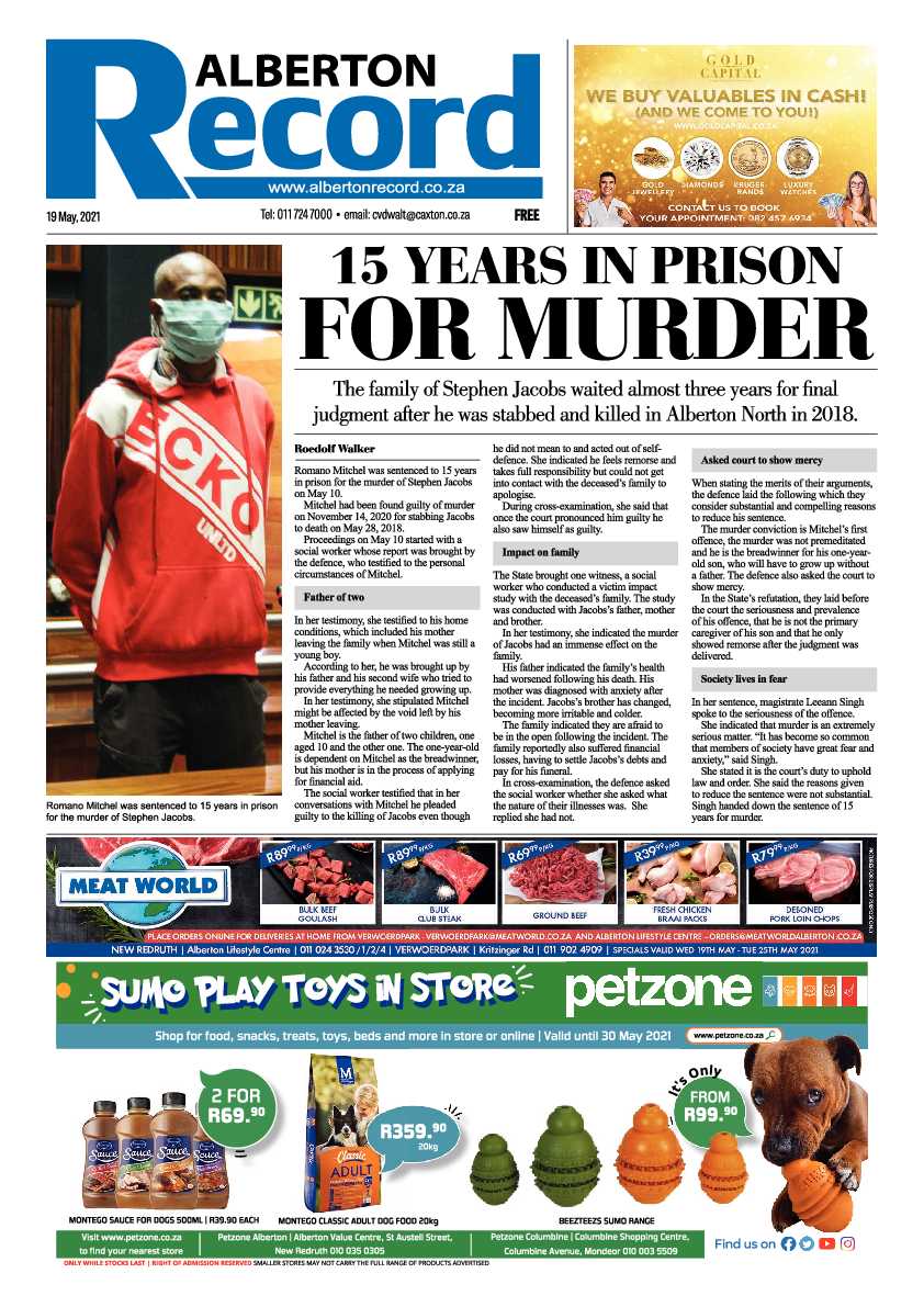 Alberton Record 21 May 2021 page 1