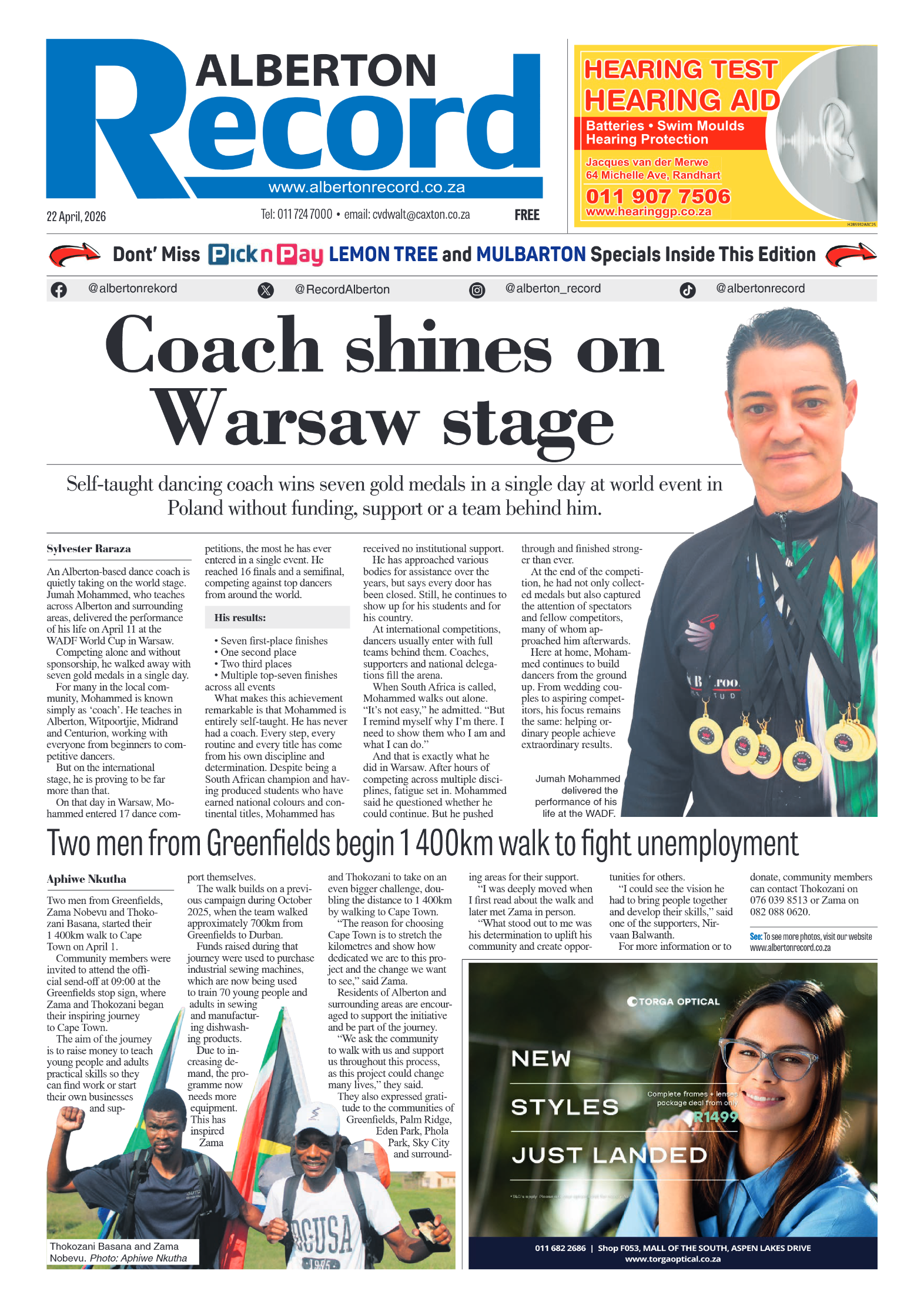 Alberton Record 22 April 2026 page 1