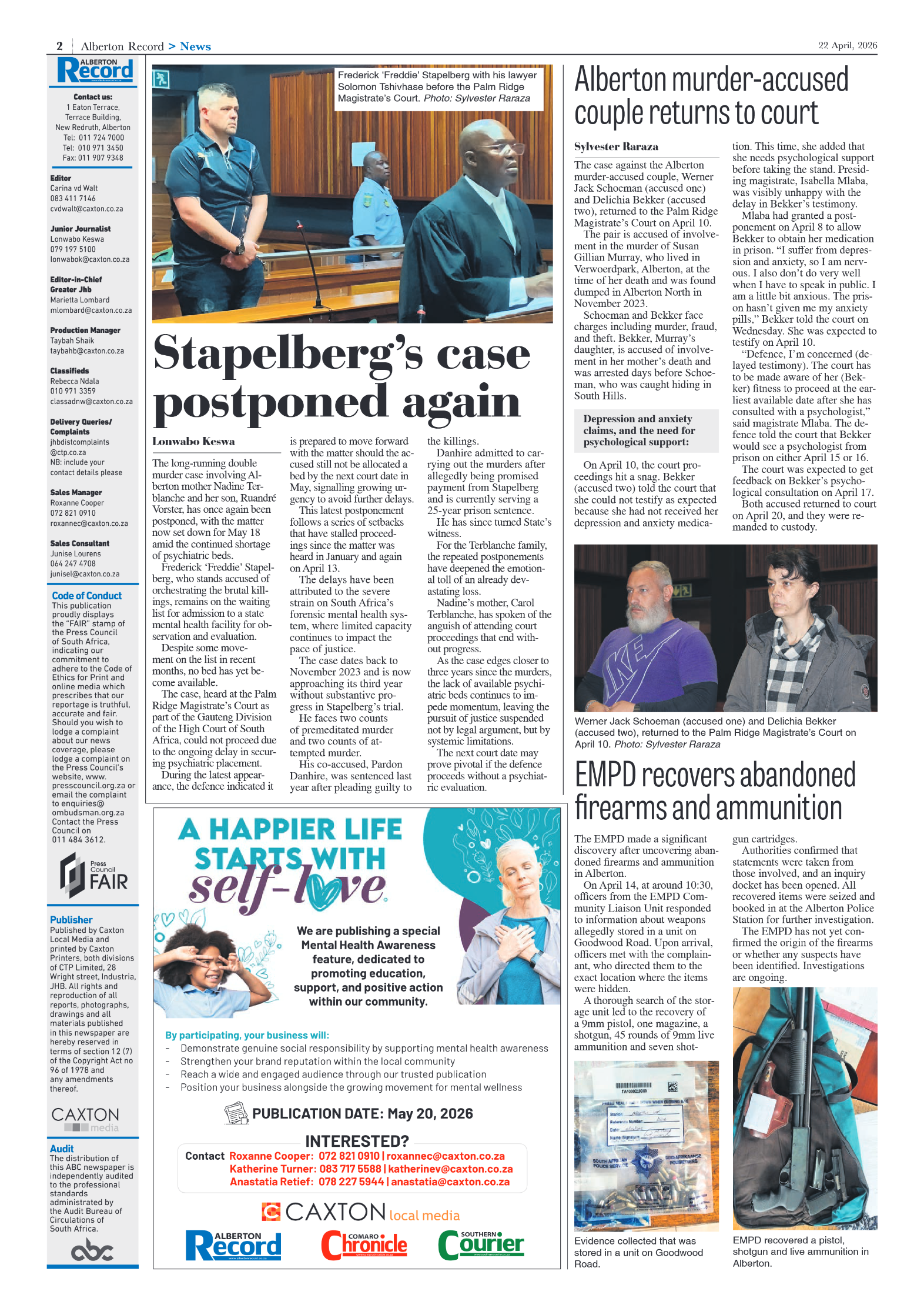 Alberton Record 22 April 2026 page 2