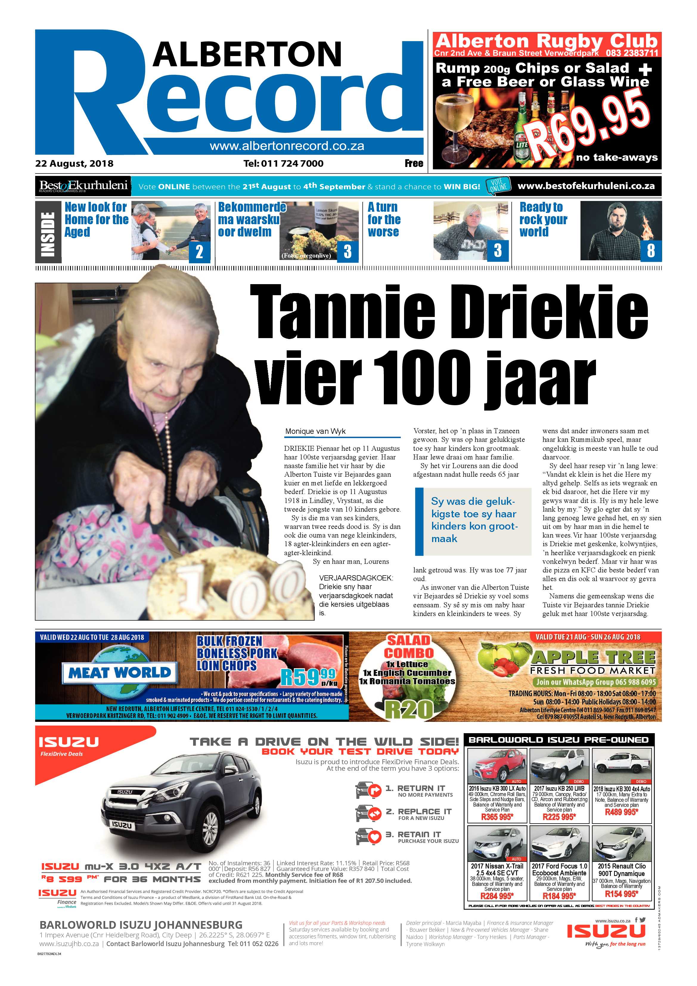 Alberton Record 22 August 2018 page 1