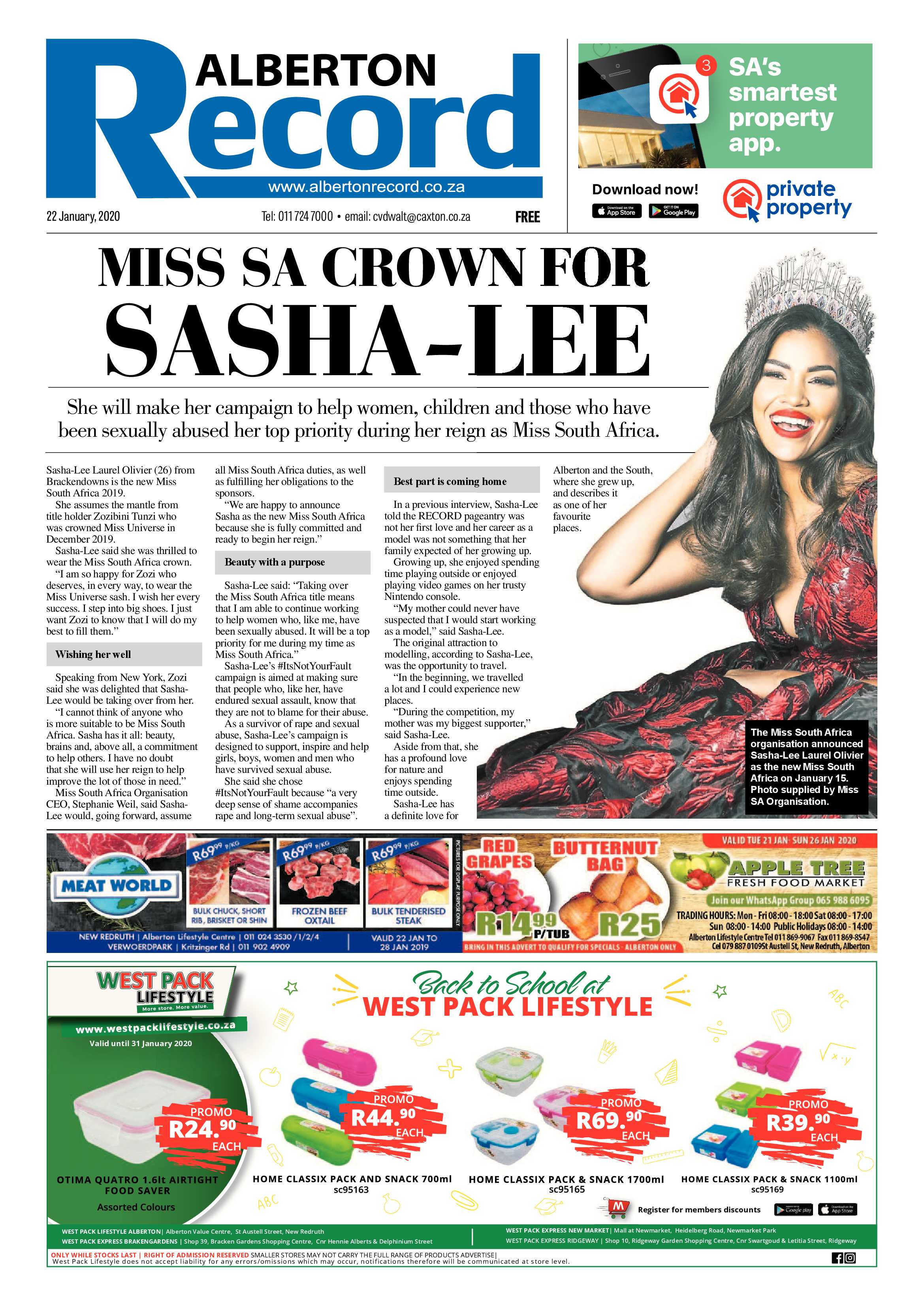 Alberton Record 22 January 2020 page 1