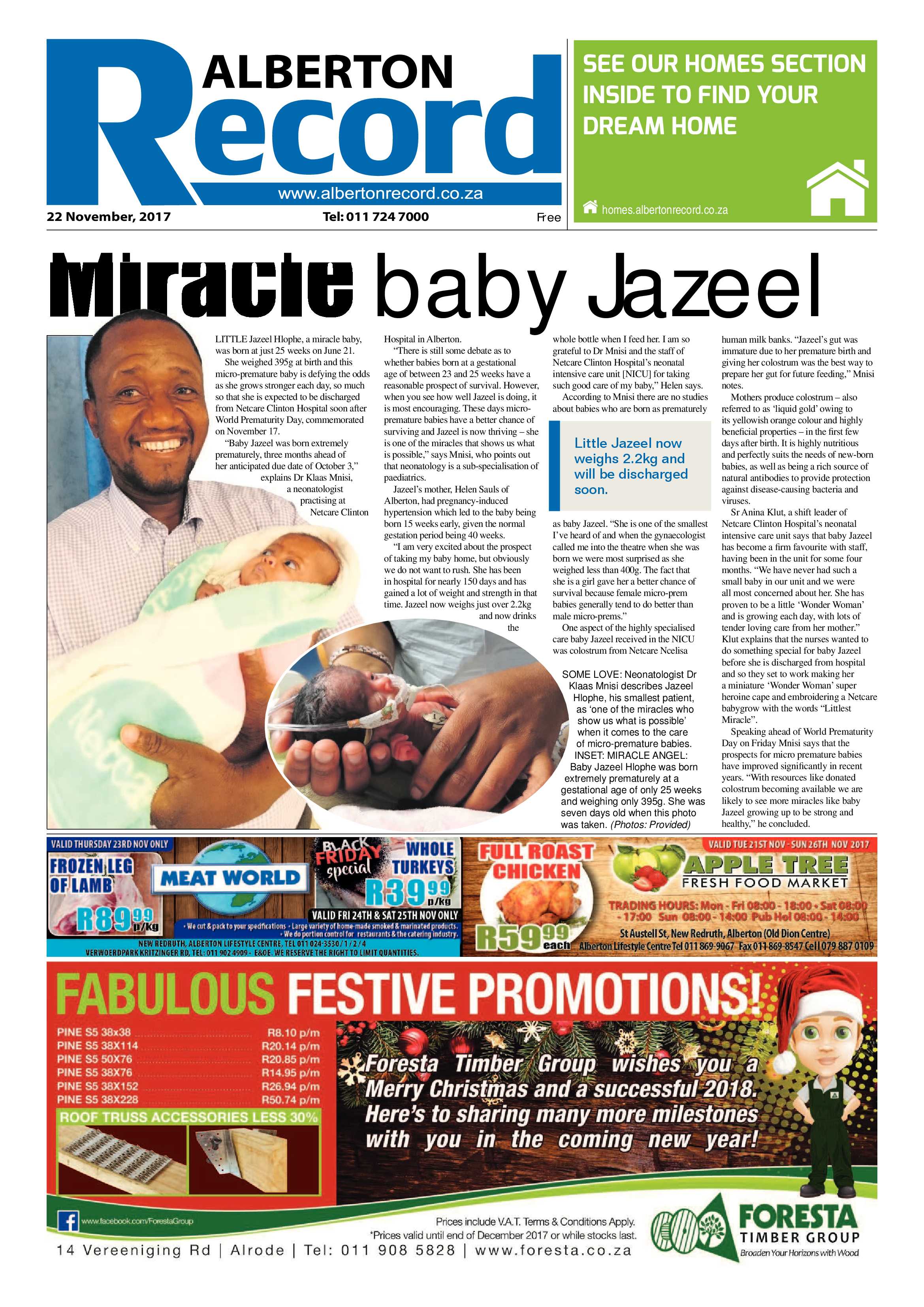 Alberton Record 22 November 2017 page 1