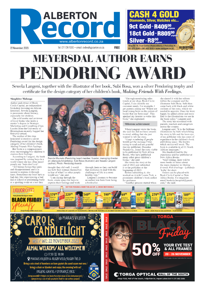 Alberton Record 22 November 2023 page 1