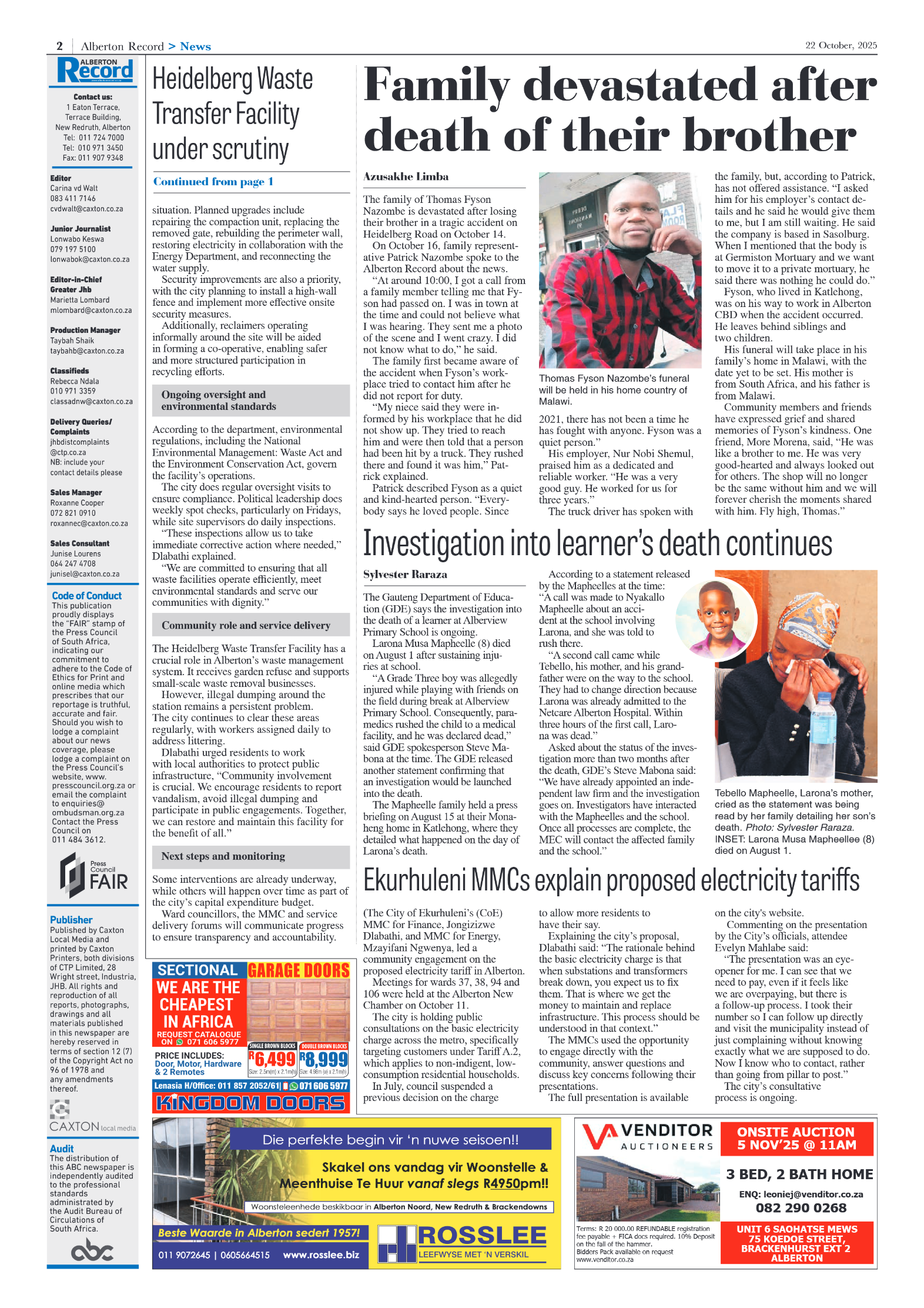 Alberton Record 22 October 2025 page 2