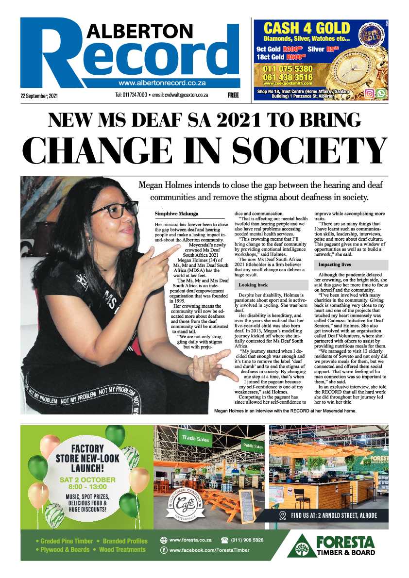 Alberton Record 22 September 2021 page 1