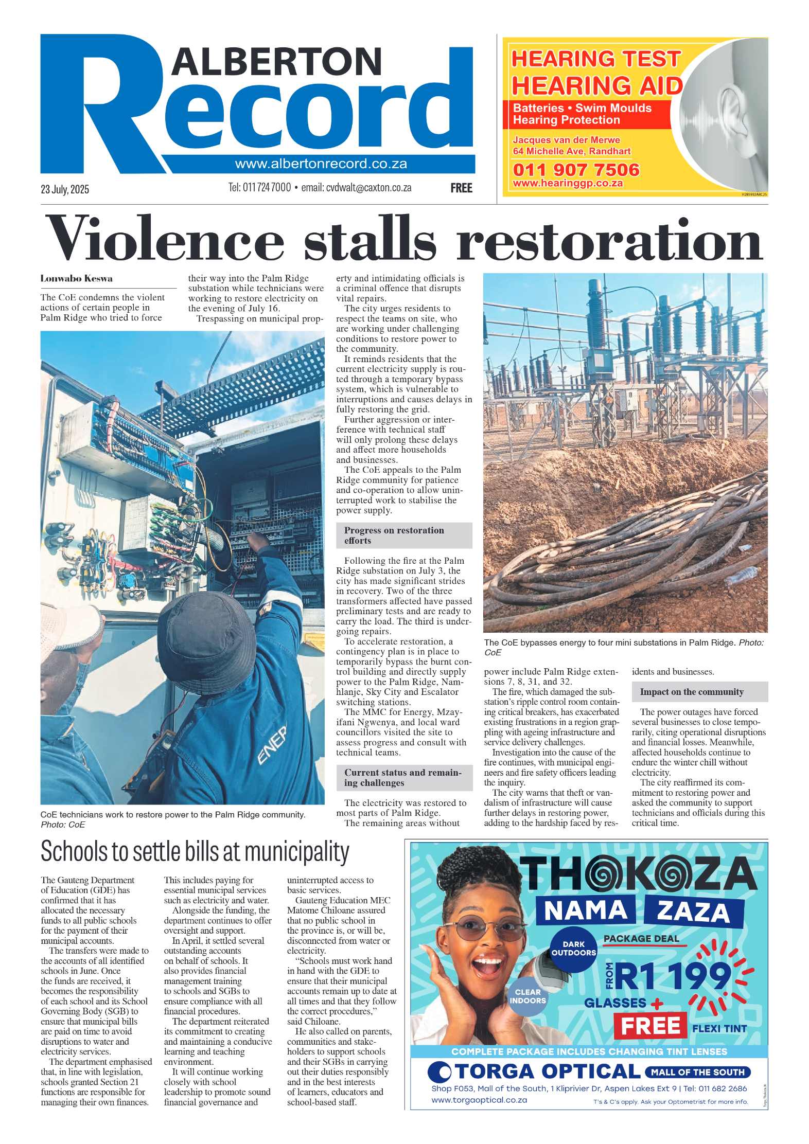 Alberton Record 23 July 2025 page 1