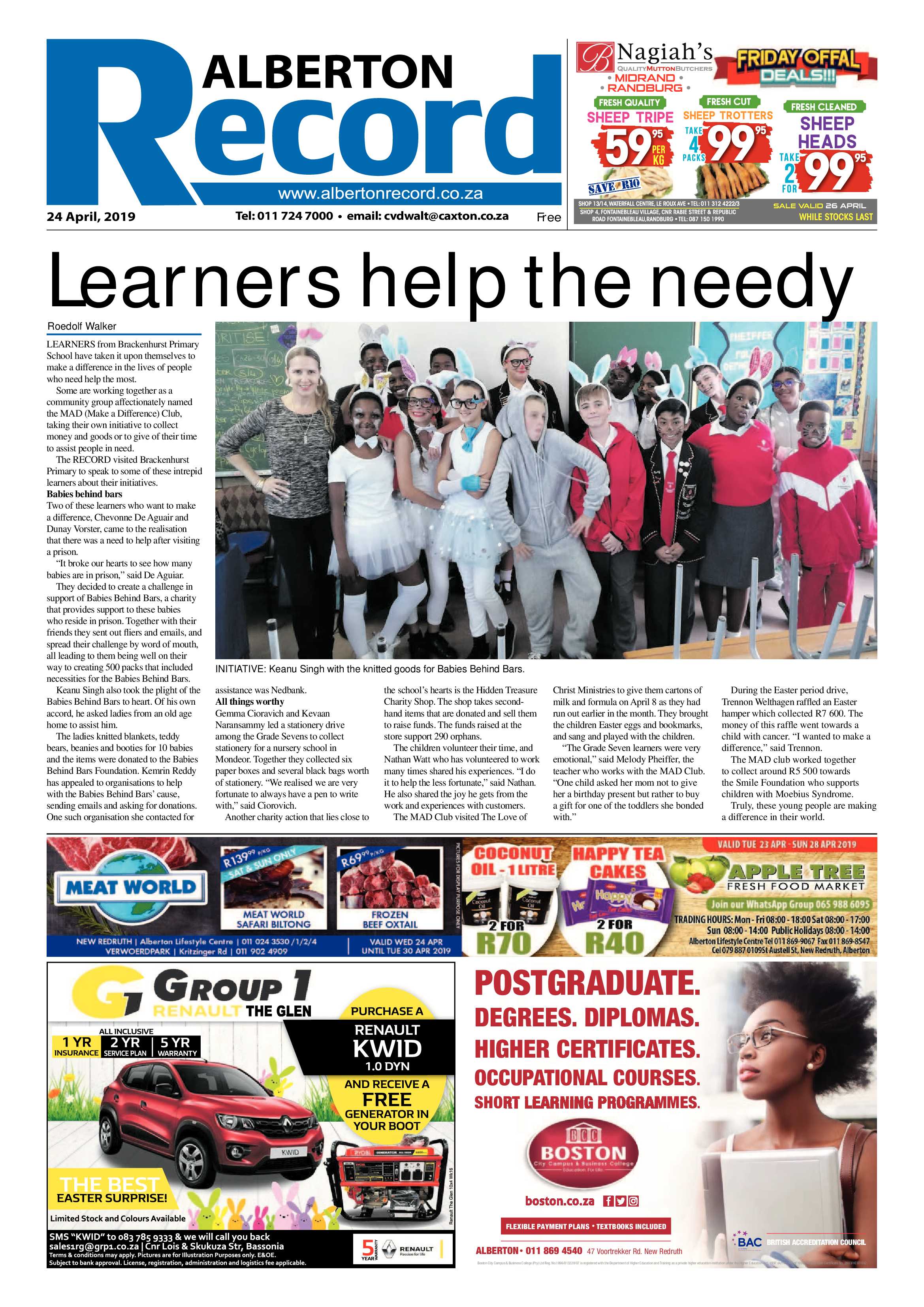 Alberton Record 24 April 2019 page 1