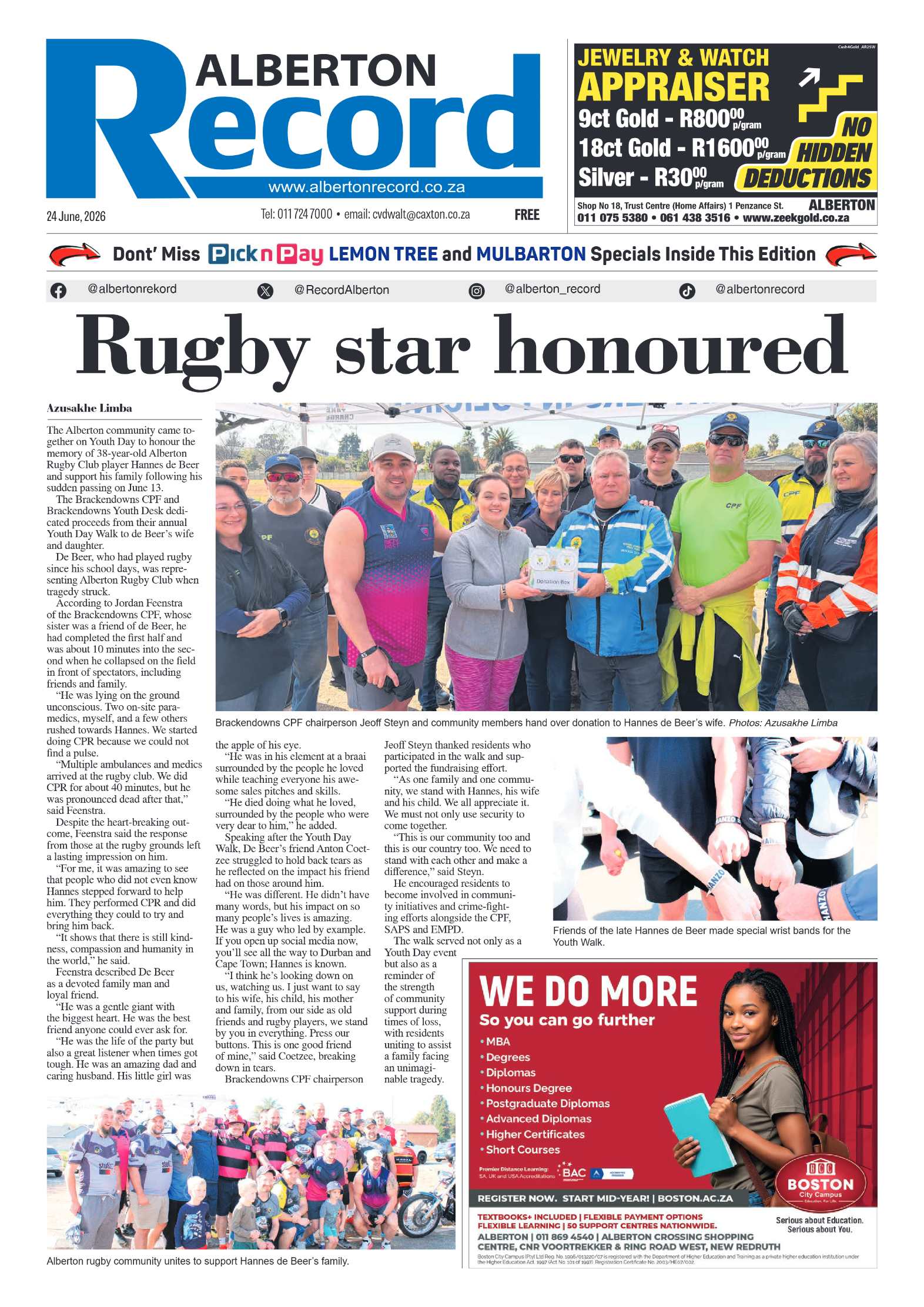 Alberton Record 24 June 2026 page 1