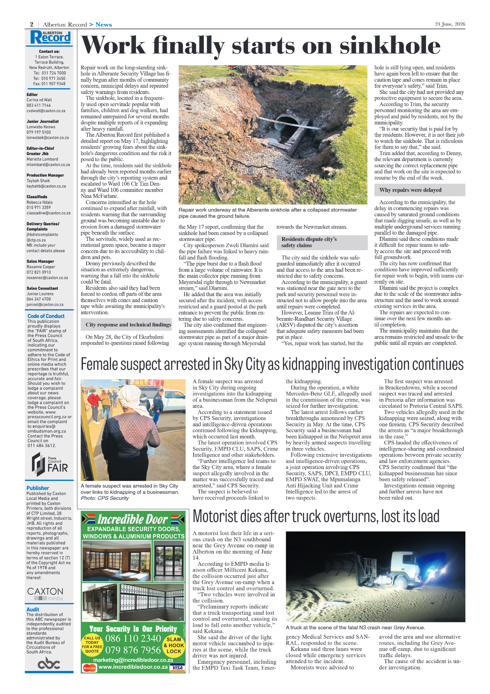 Alberton Record 24 June 2026 page 2