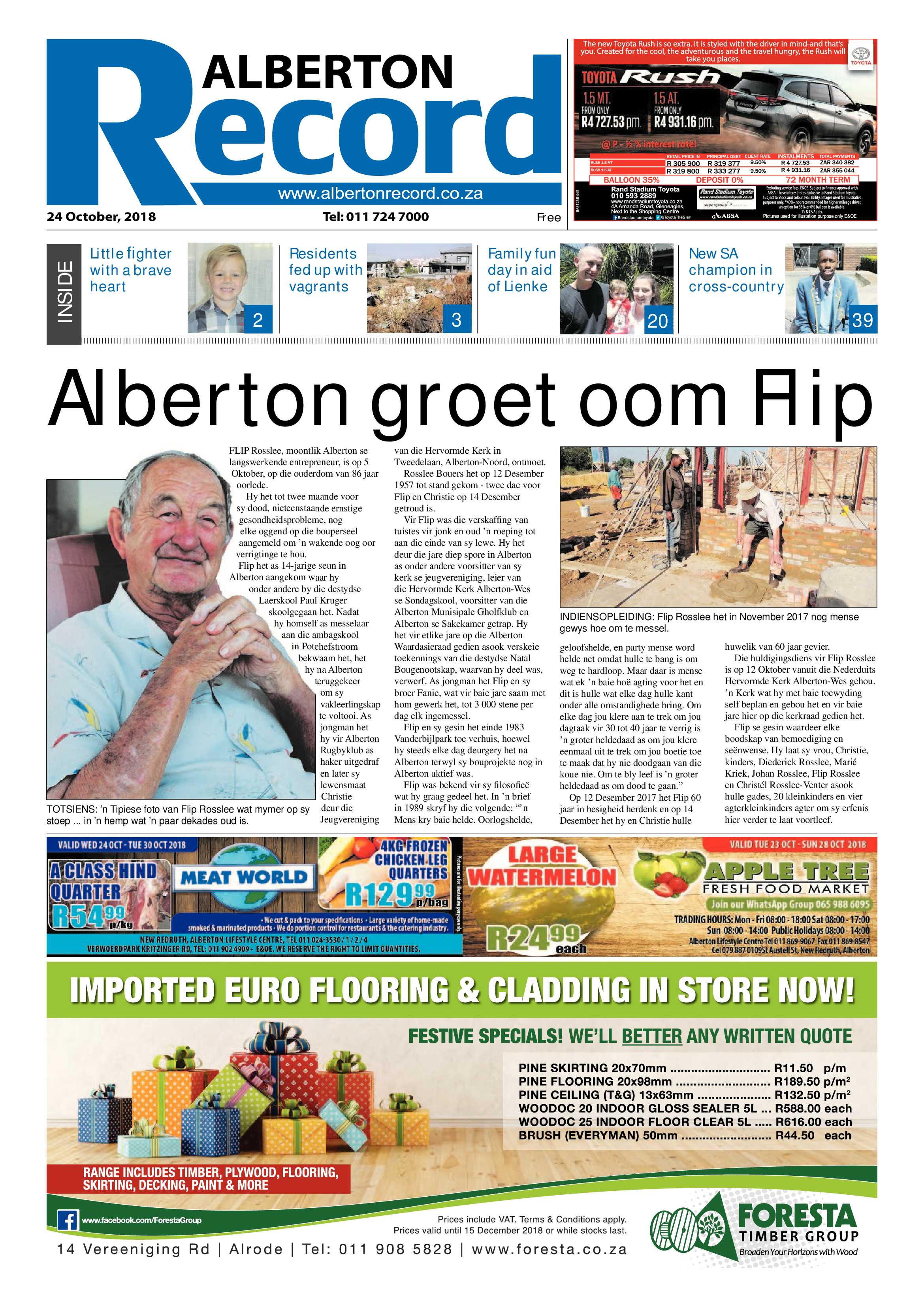 Alberton Record 24 October 2018 page 1