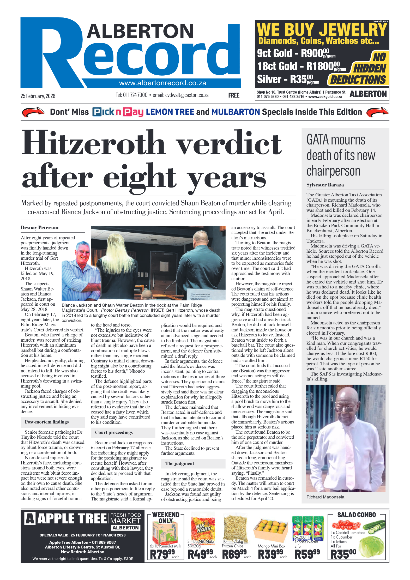 Alberton Record 25 February 2026 page 1