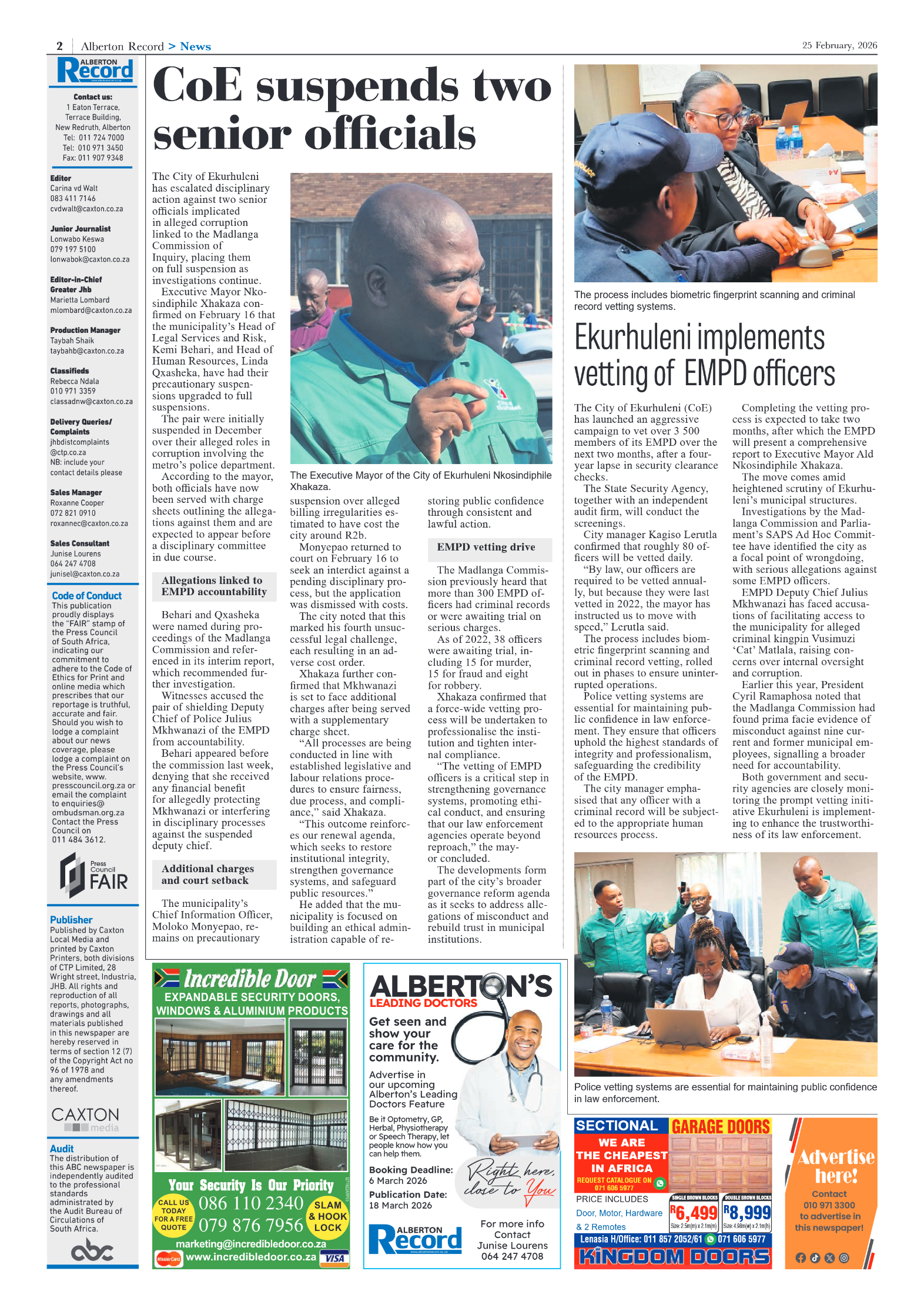 Alberton Record 25 February 2026 page 2