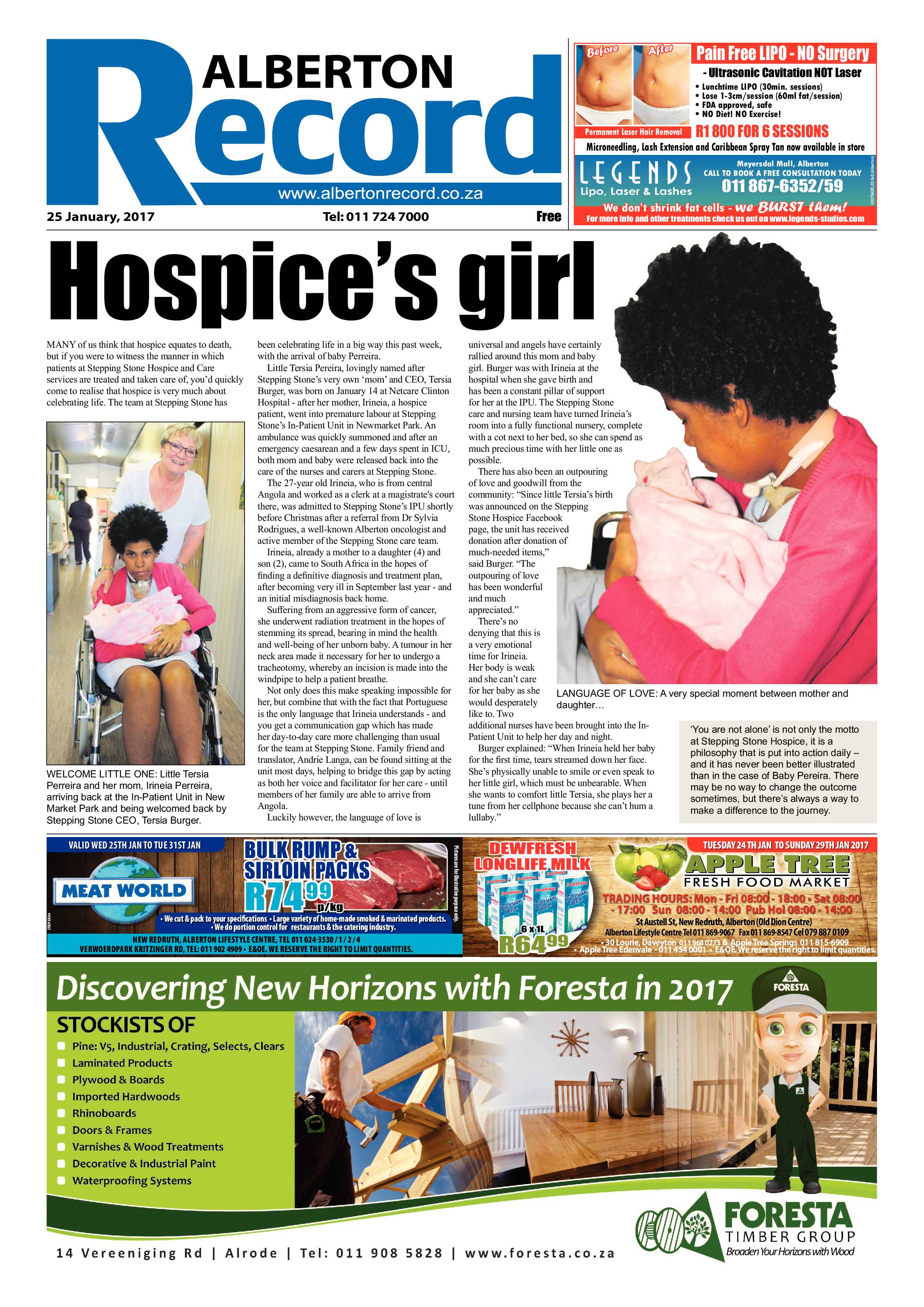 Alberton Record 25 January 2017 page 1
