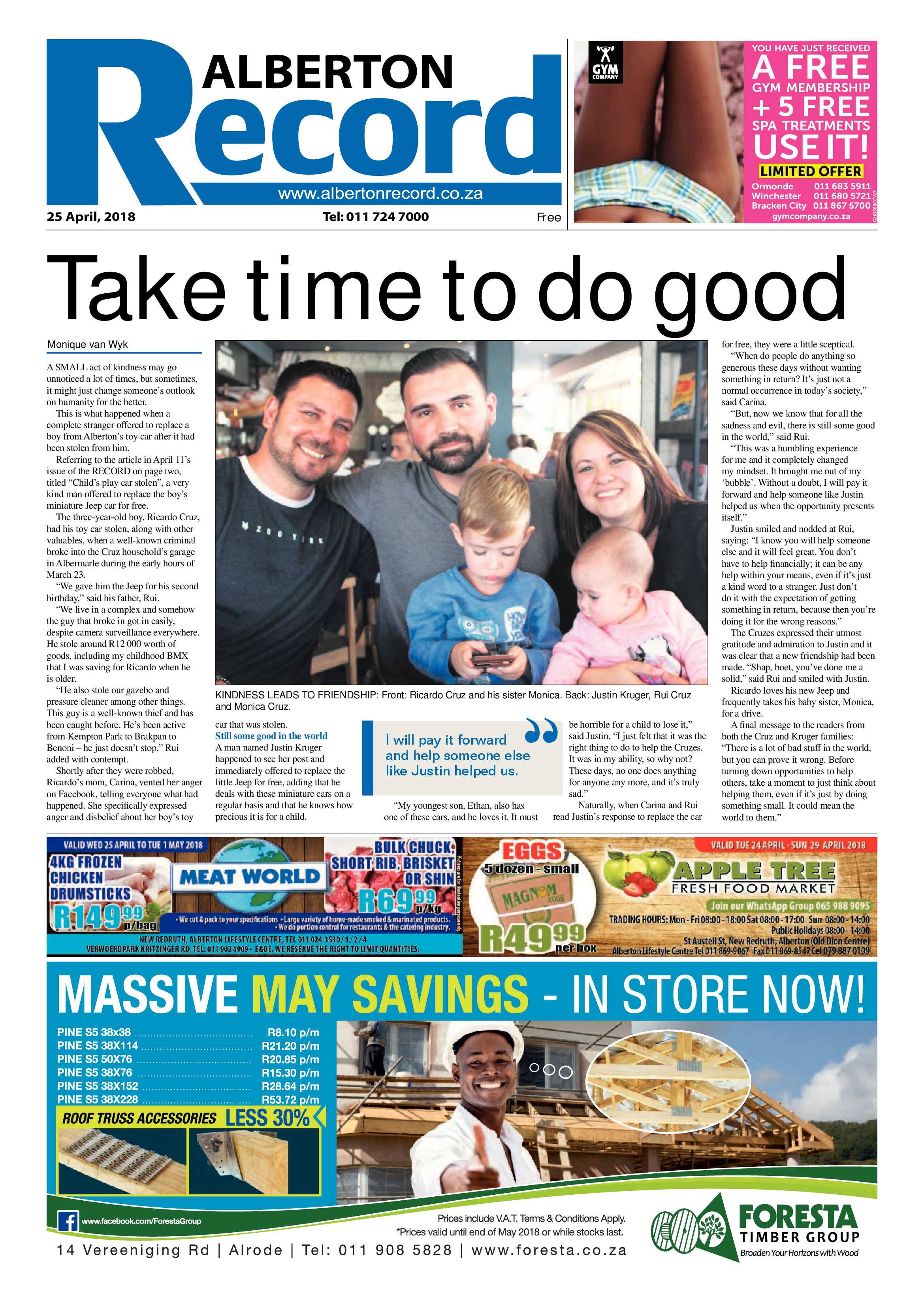 Alberton Record 25 April 2018 page 1