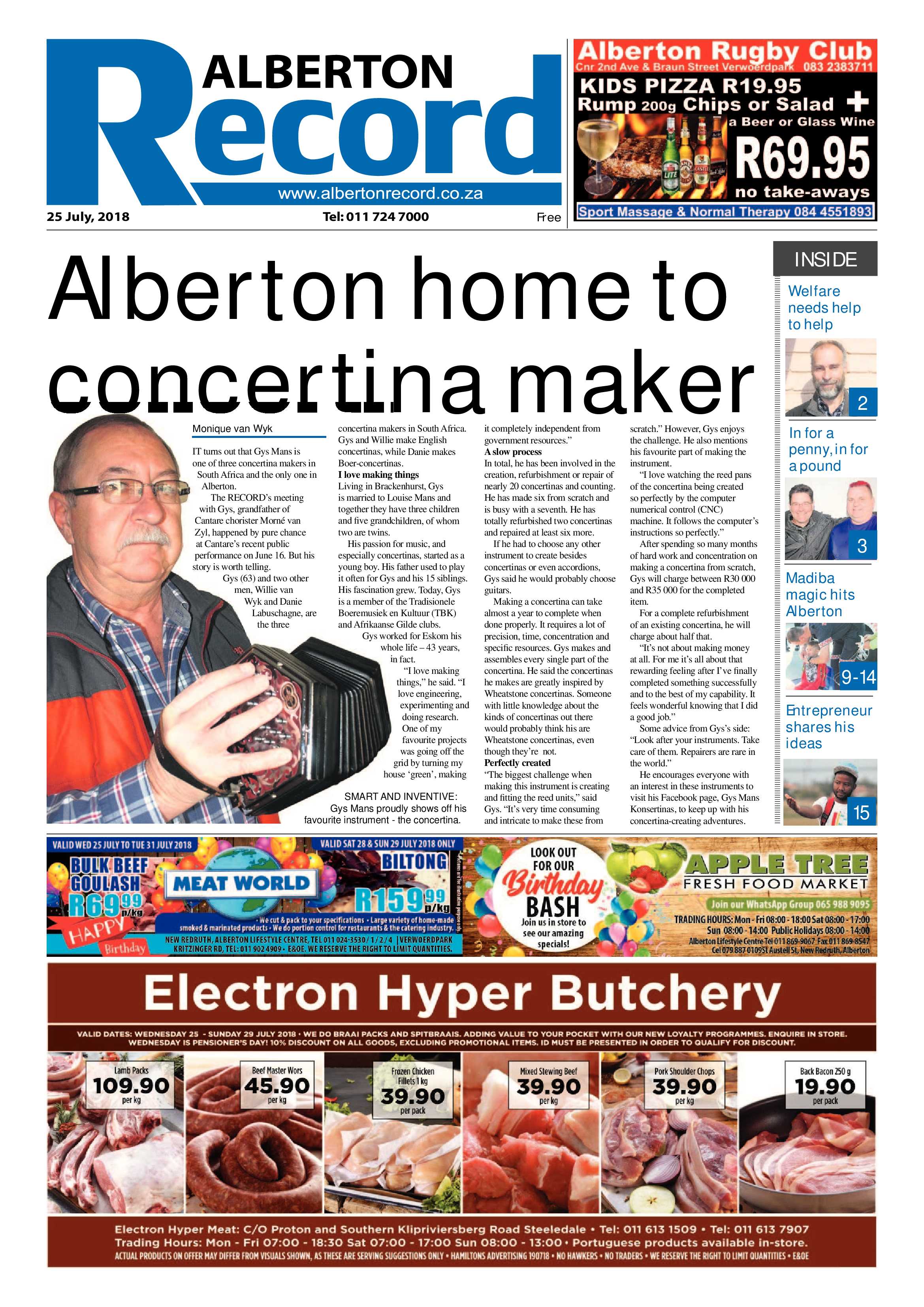 Alberton Record 25 July 2018 page 1