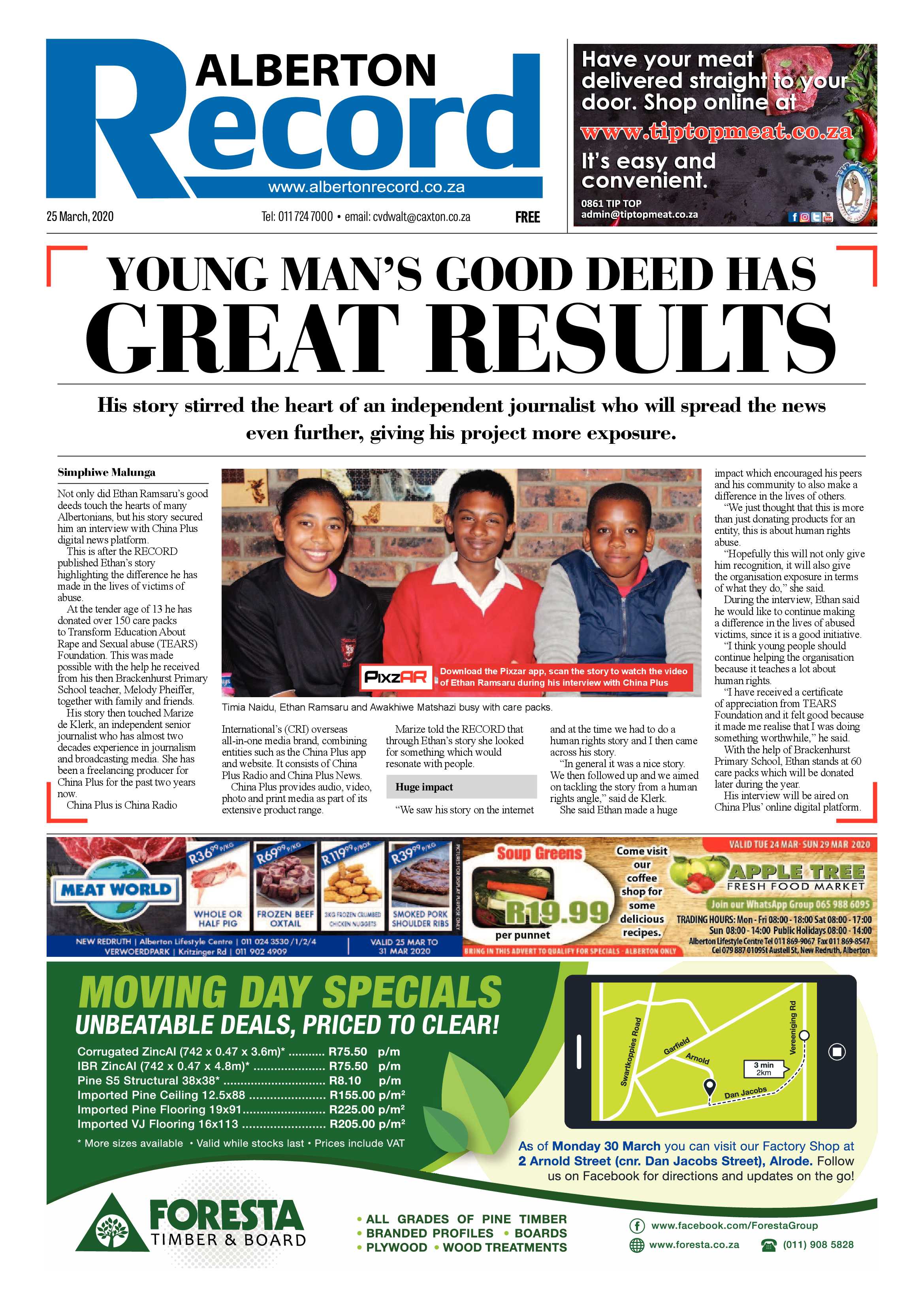 Alberton Record 25 March 2020 page 1