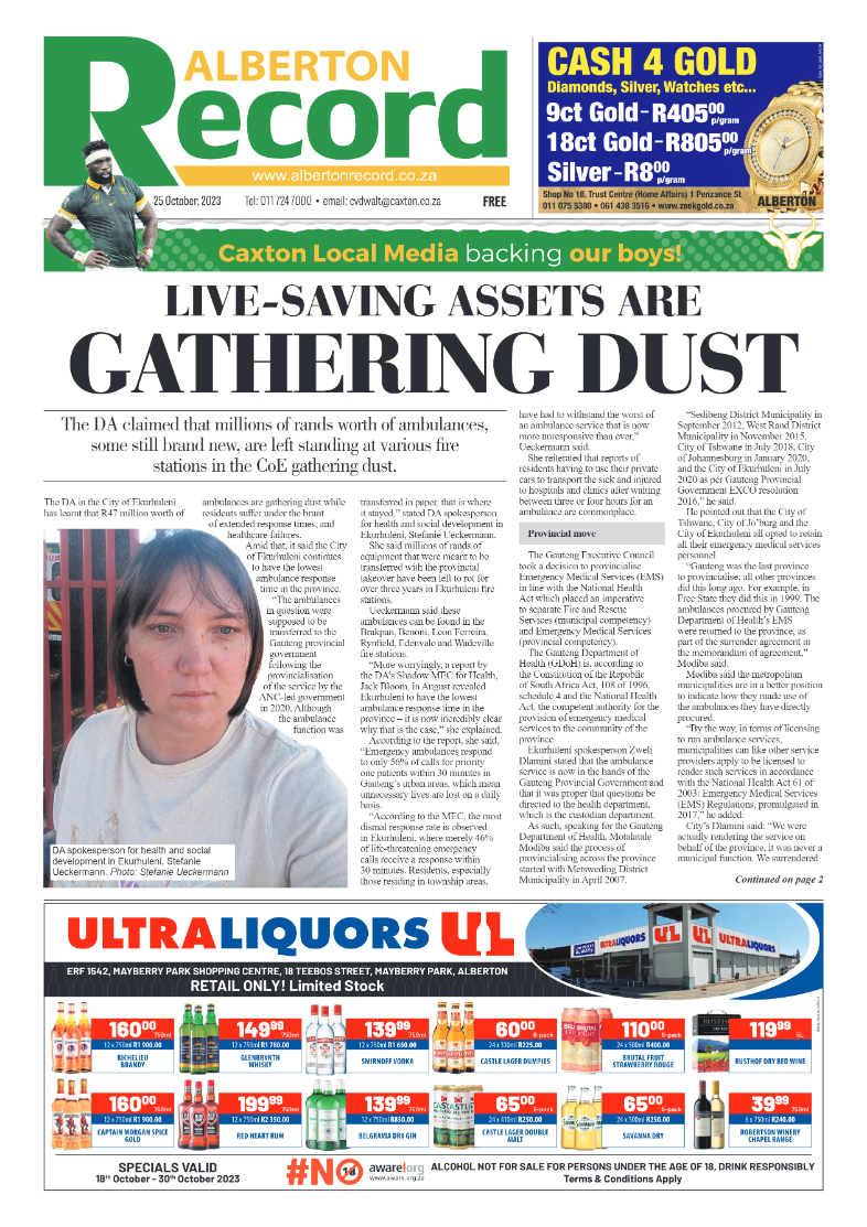 Alberton Record 25 October 2023 page 1