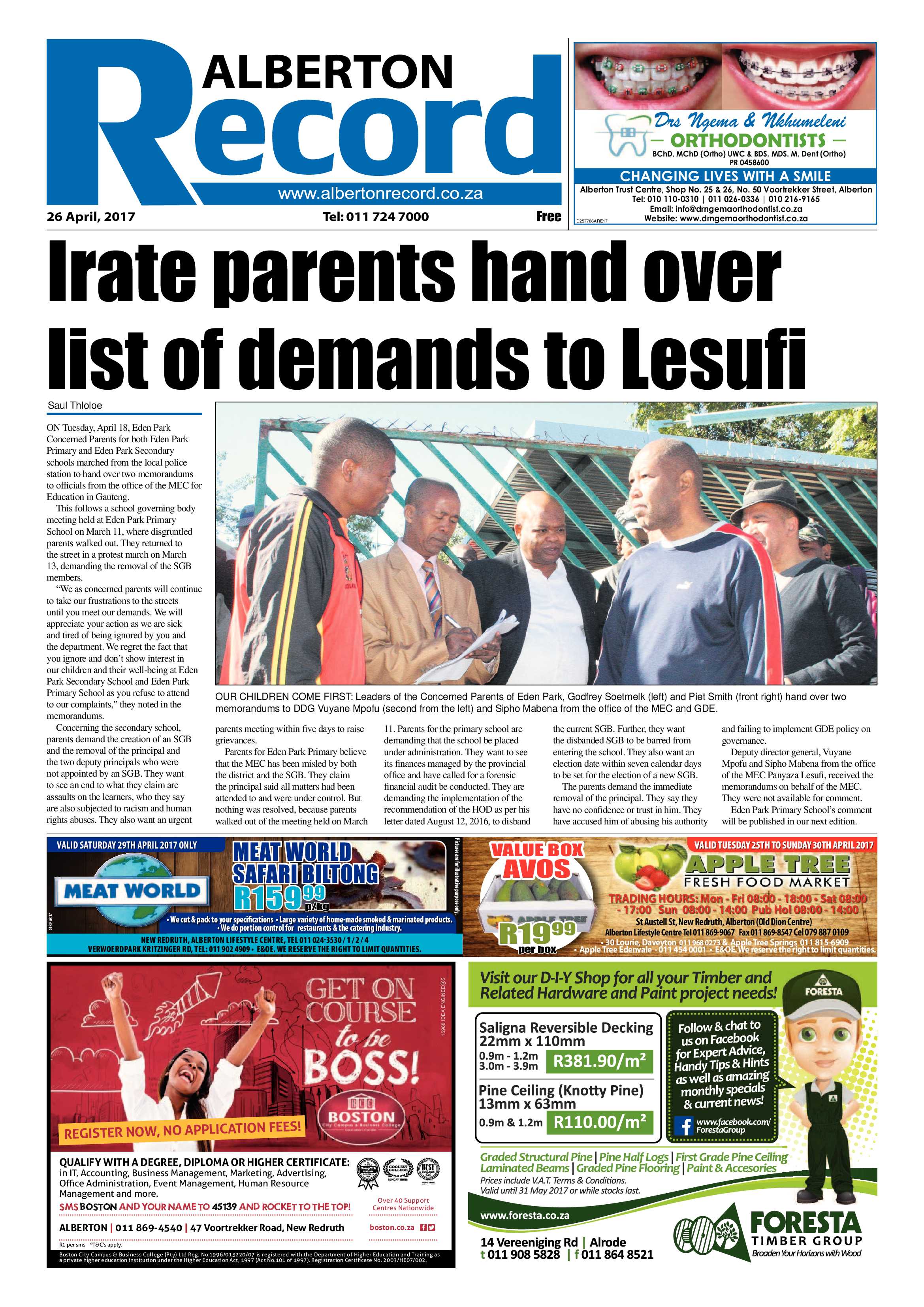 Alberton Record 26 April 2017 page 1
