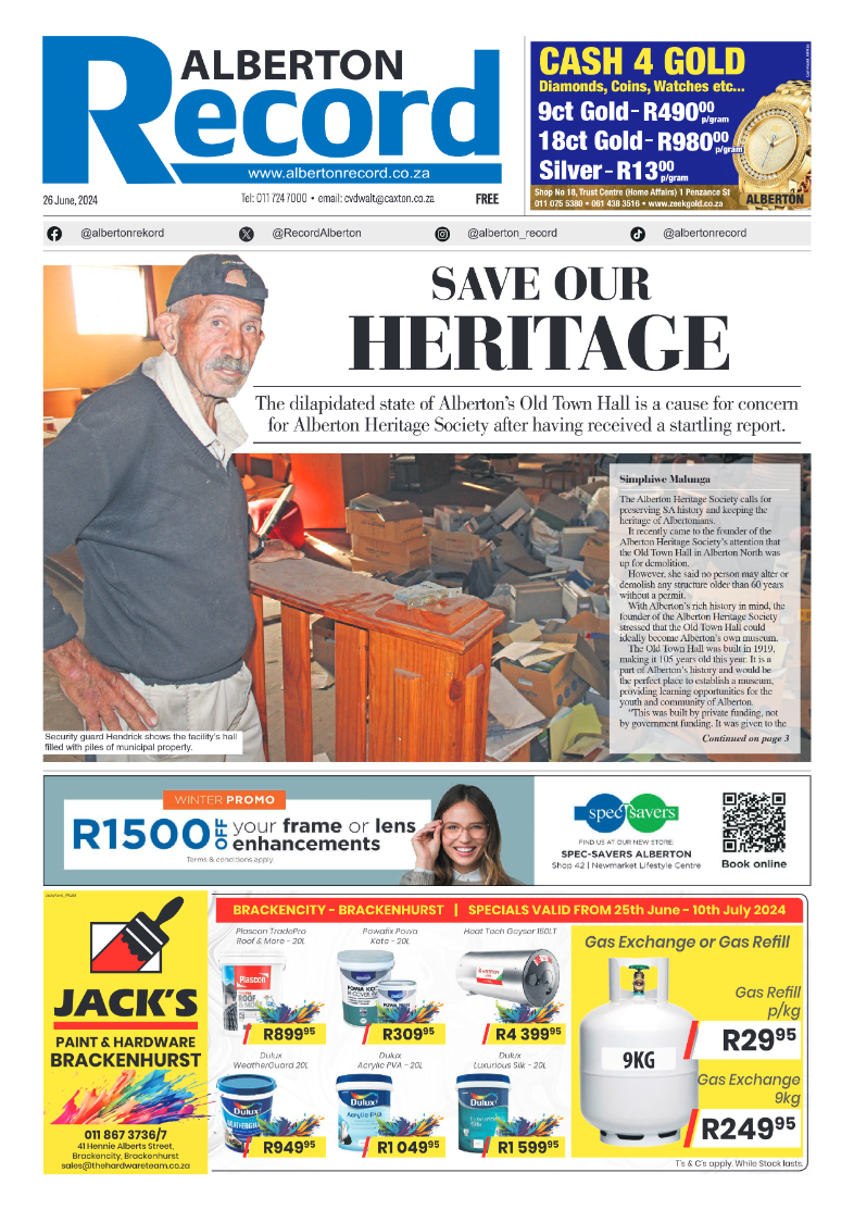 Alberton Record 26 June 2024 page 1