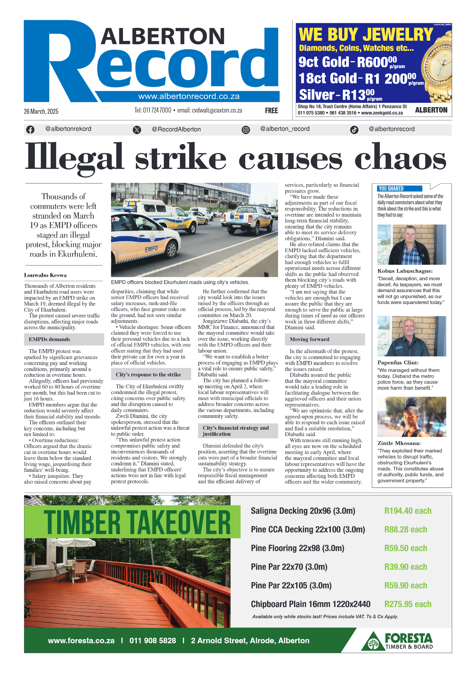 Alberton Record 26 March 2025 page 1