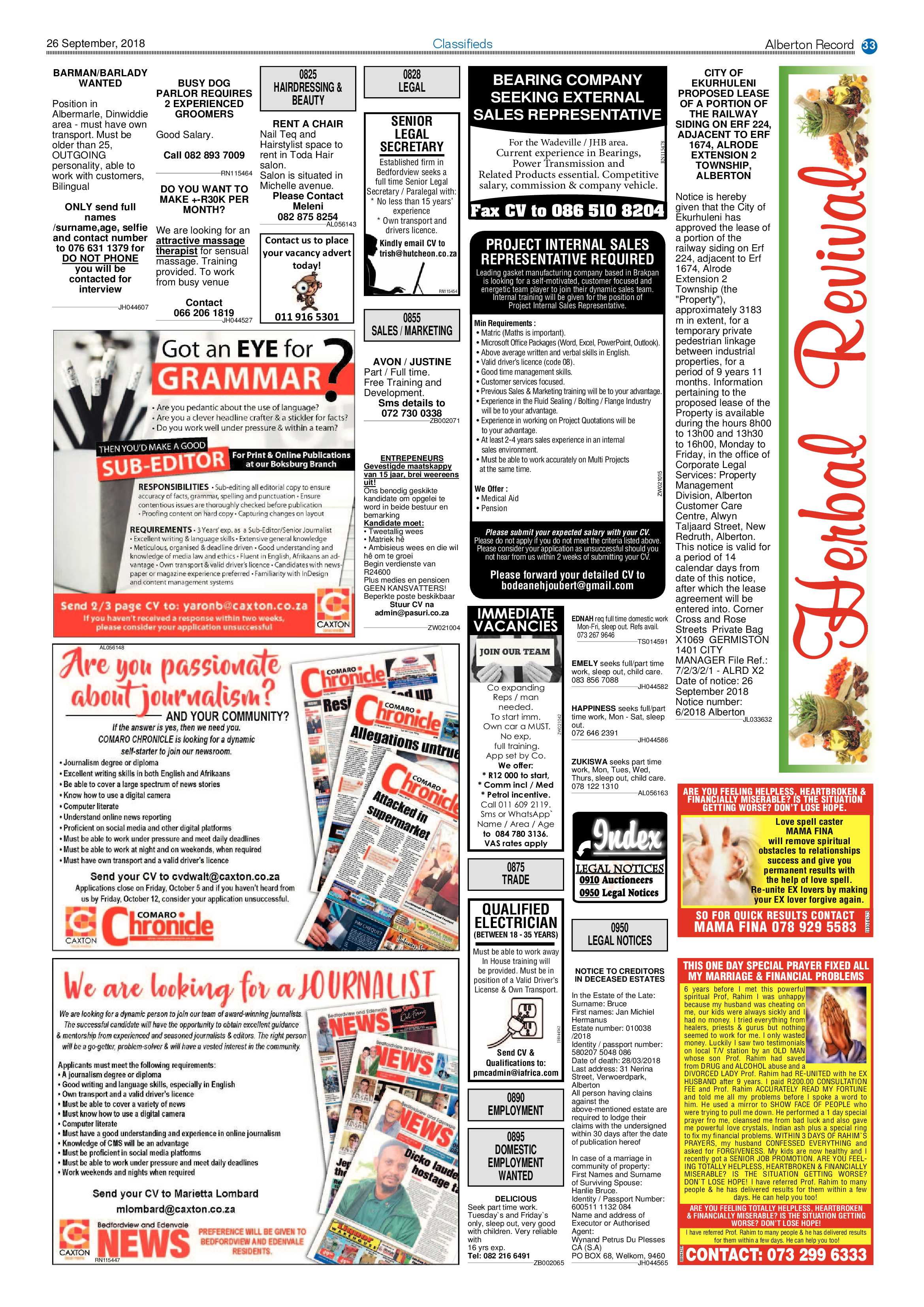 Alberton Record 26 September 2018 page 33