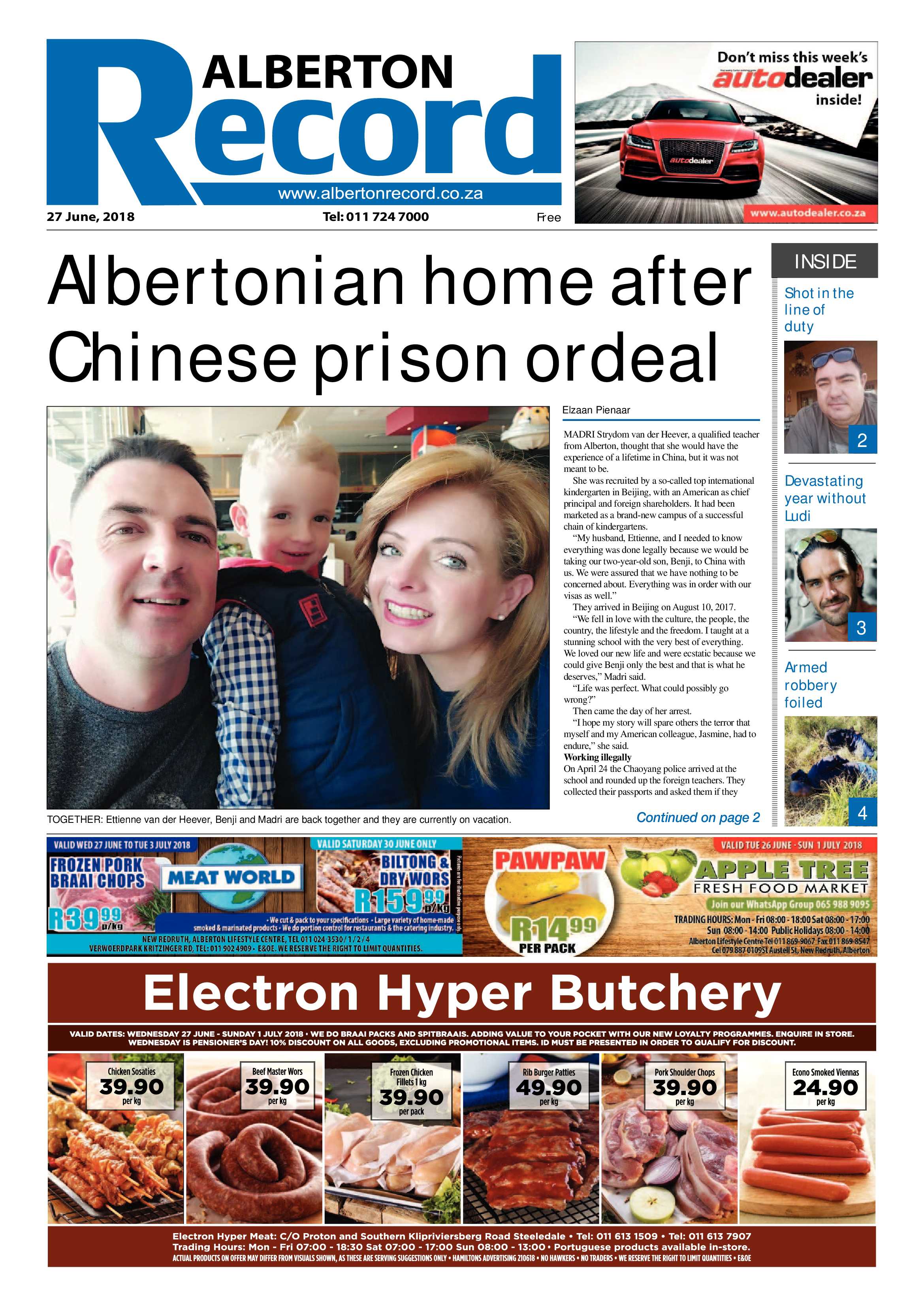Alberton Record 27 June 2018 page 1