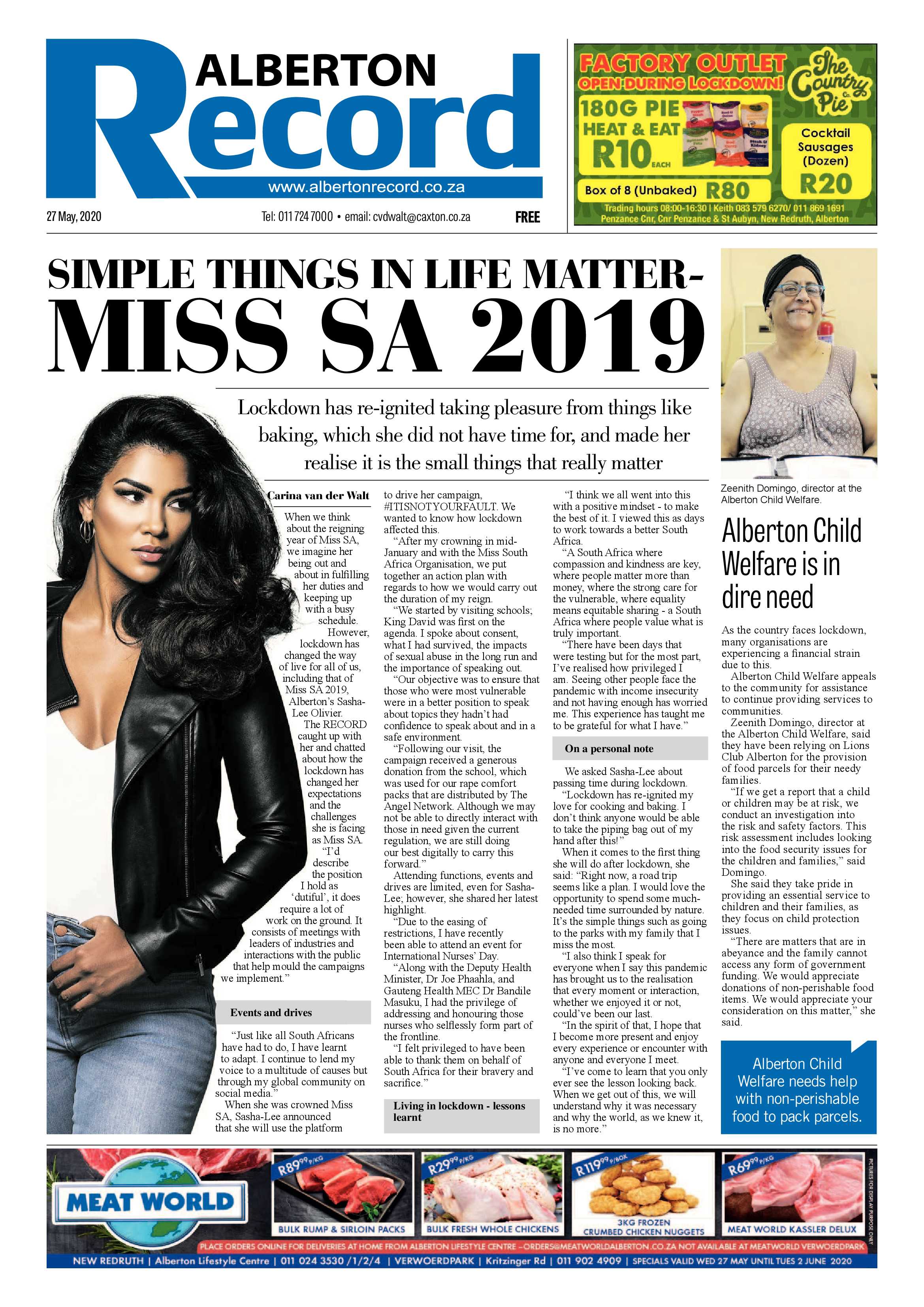 Alberton Record 27 May 2020 page 1