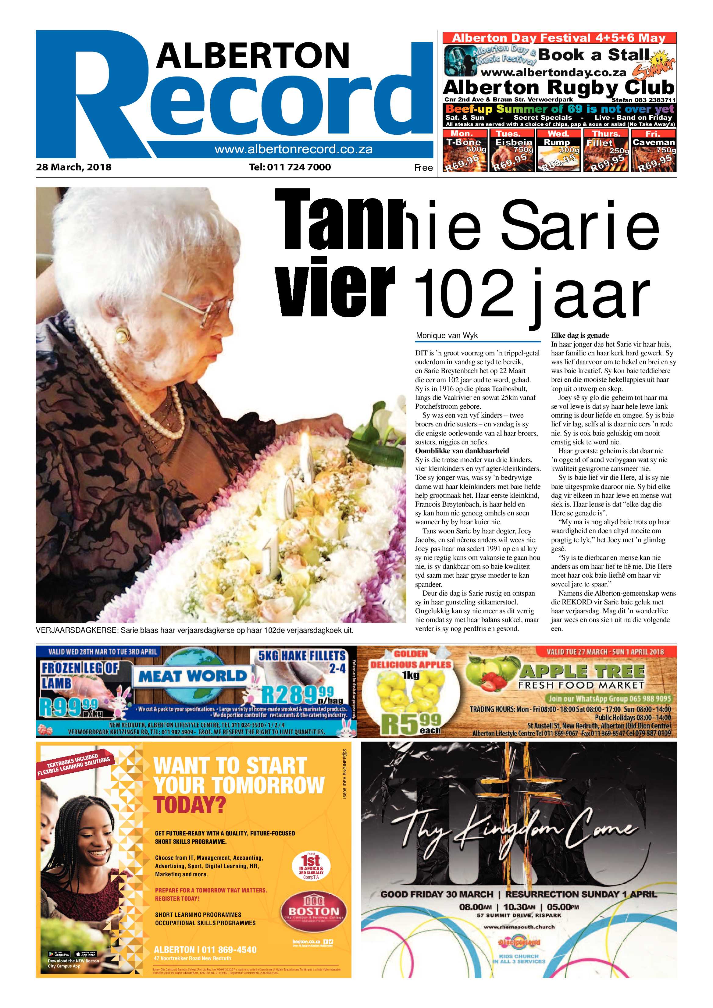 Alberton Record 28 March 2018 page 1