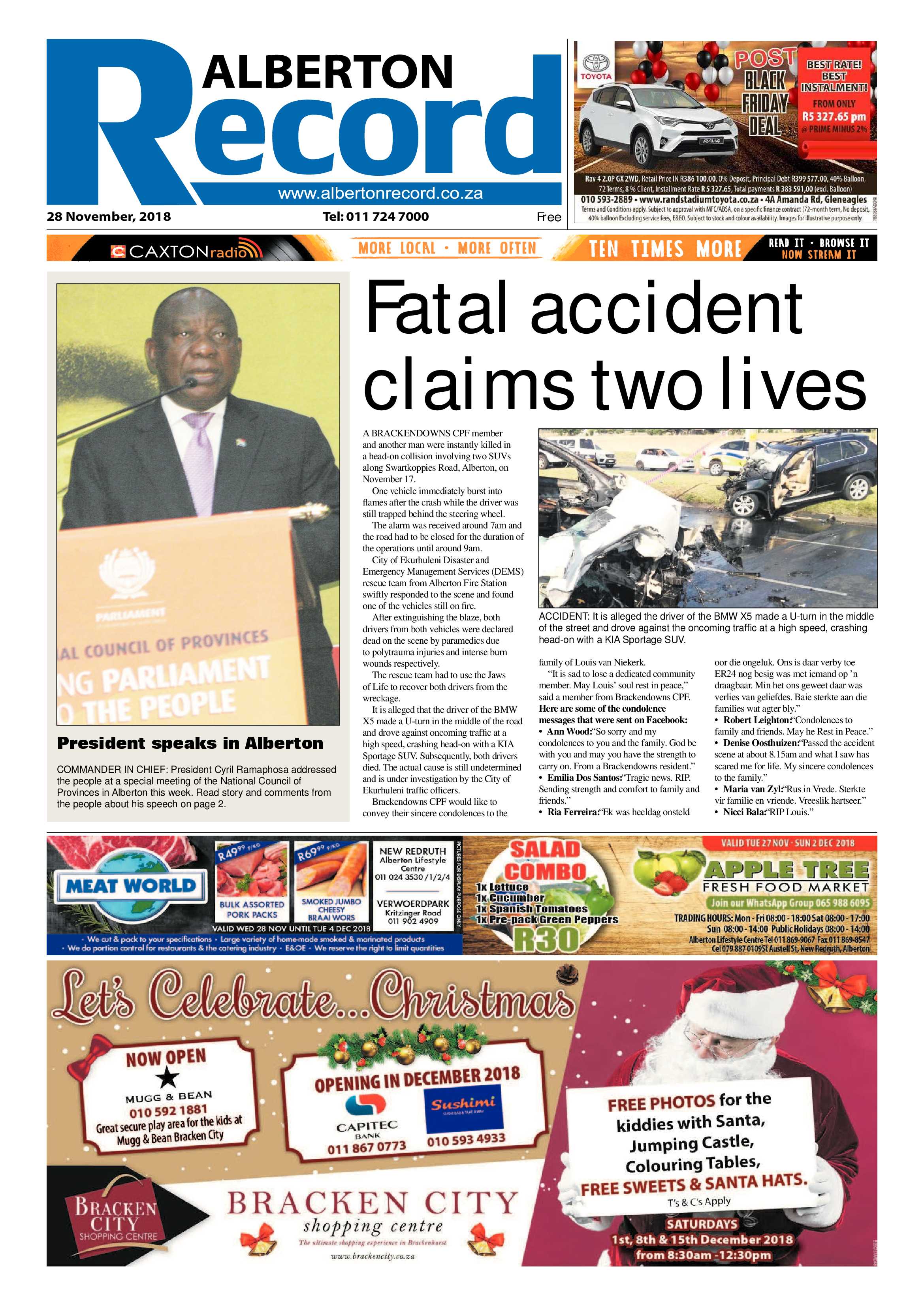 Alberton Record 28 November 2018 page 1