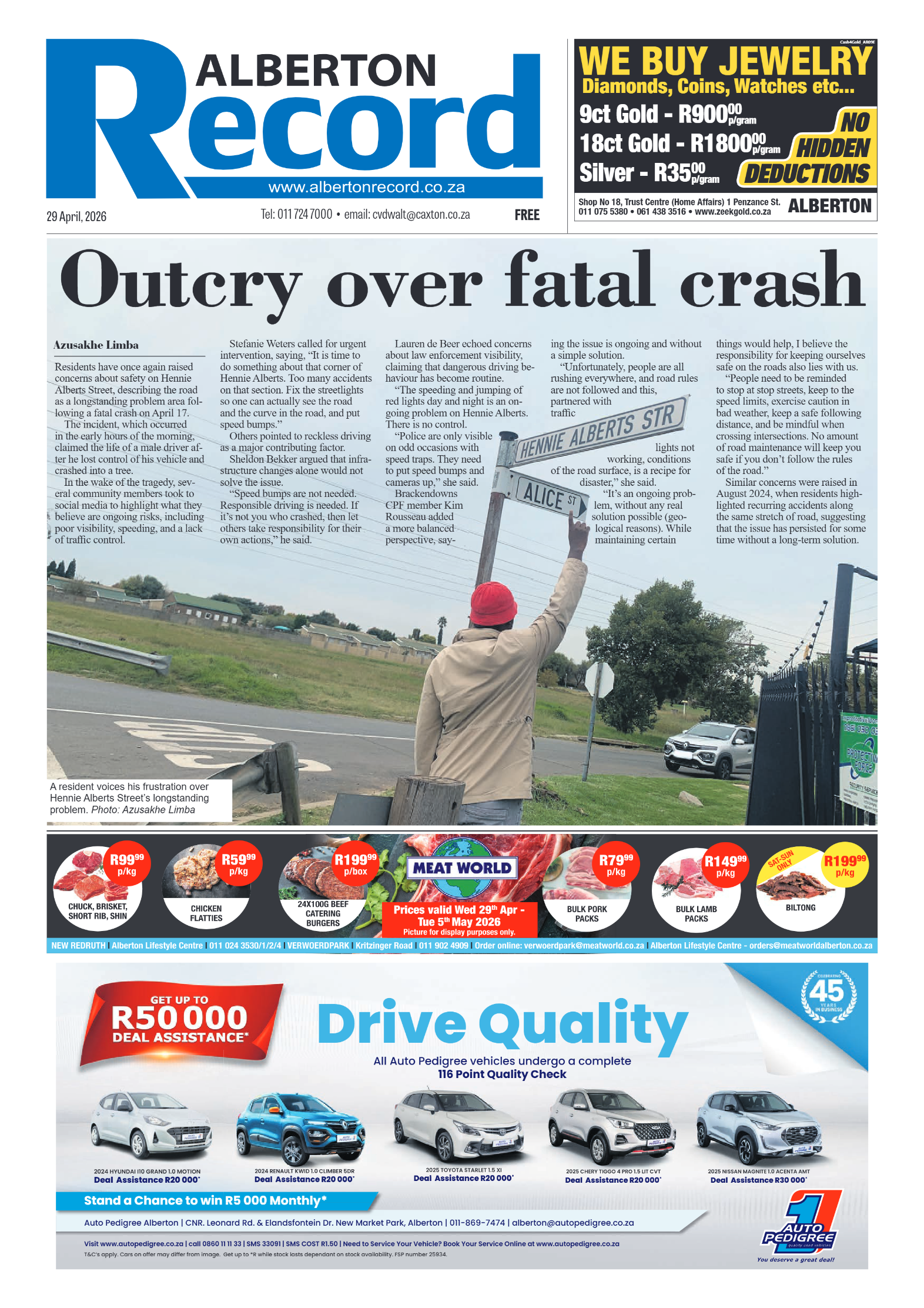 Alberton Record 29 April 2026 page 1