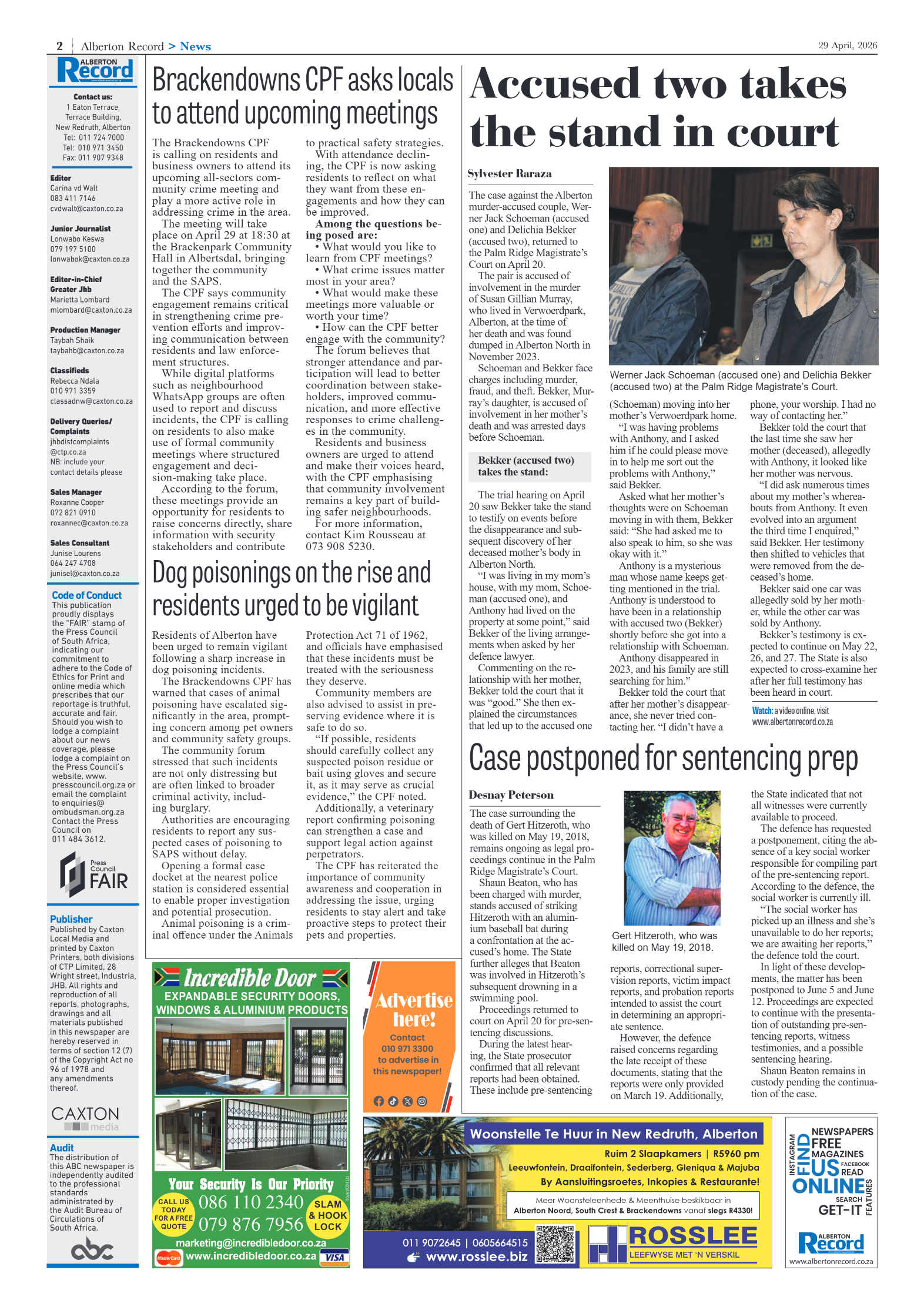 Alberton Record 29 April 2026 page 2